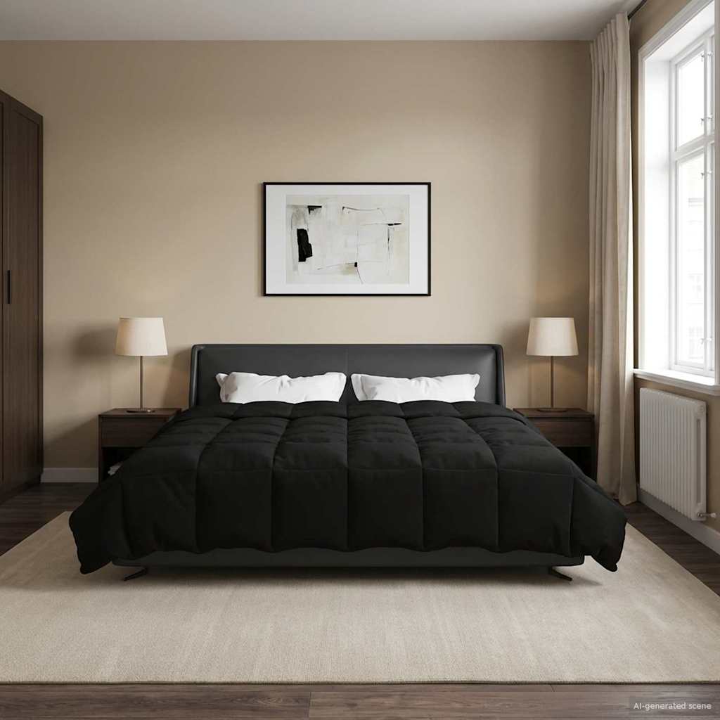 vidaXL Winter Dekbed Gekwilt Zwart 200 x 200 cm Microfiber