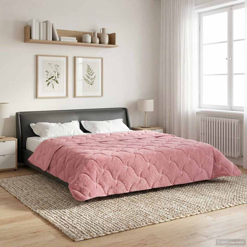 vidaXL Zomer Dekbed Roze 135 x 200 cm Microfiber en Teddy fleece