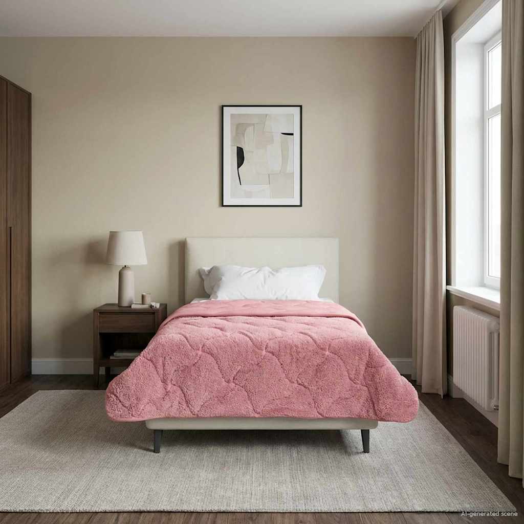 vidaXL Zomer Dekbed Roze 135 x 200 cm Microfiber en Teddy fleece