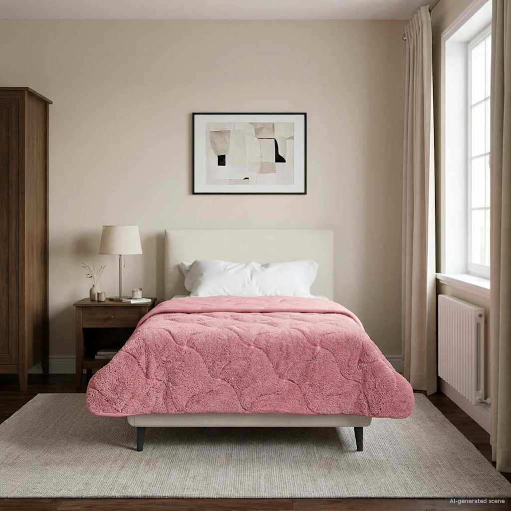 vidaXL Zomer Dekbed Roze 135 x 200 cm Microfiber en Teddy fleece