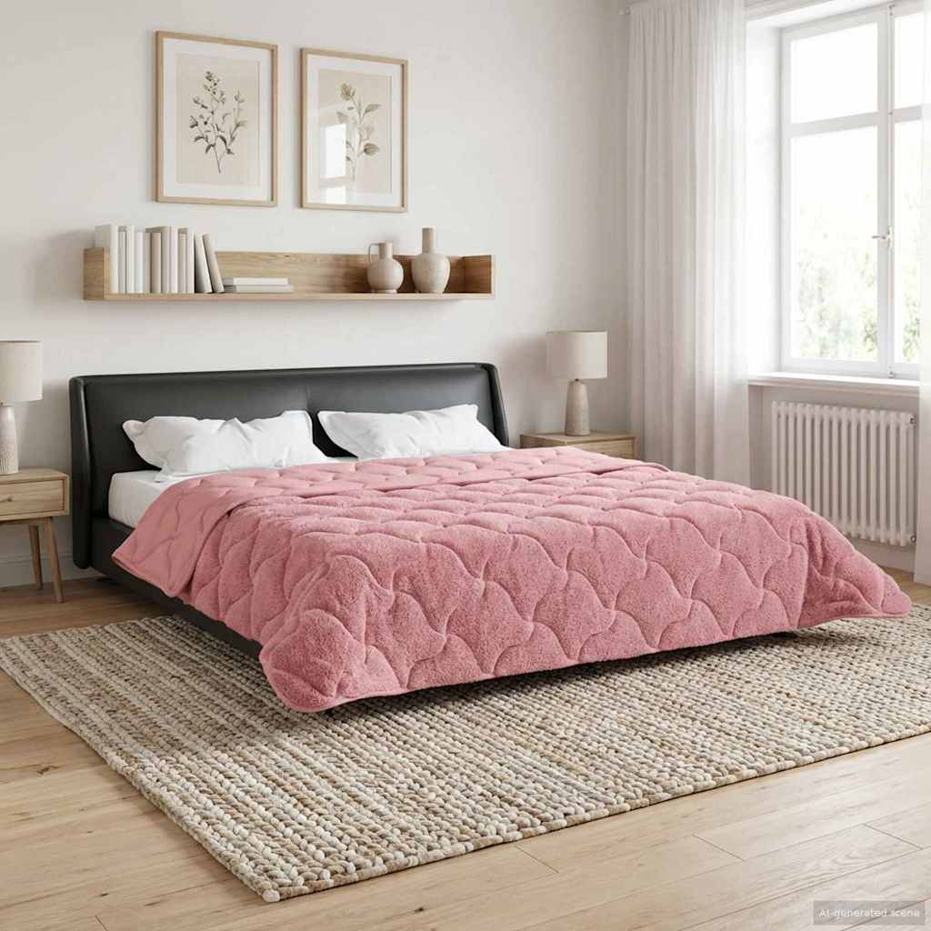 vidaXL Zomer Dekbed Roze 135 x 200 cm Microfiber en Teddy fleece