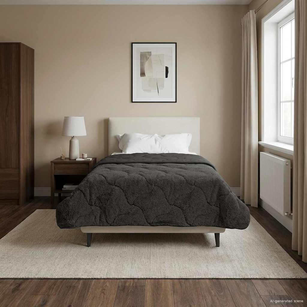 vidaXL Vol jaar dekbed Taupe 140 x 220 cm Microfiber en Teddy fleece