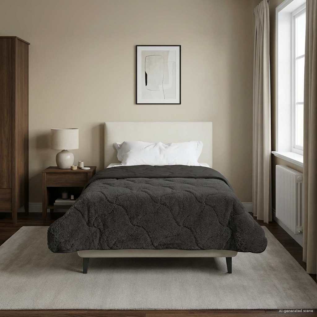 vidaXL Vol jaar dekbed Taupe 140 x 220 cm Microfiber en Teddy fleece