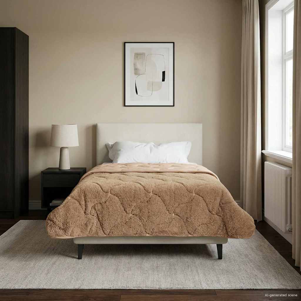 vidaXL Vol jaar dekbed Taupe 140 x 220 cm Microfiber en Teddy fleece
