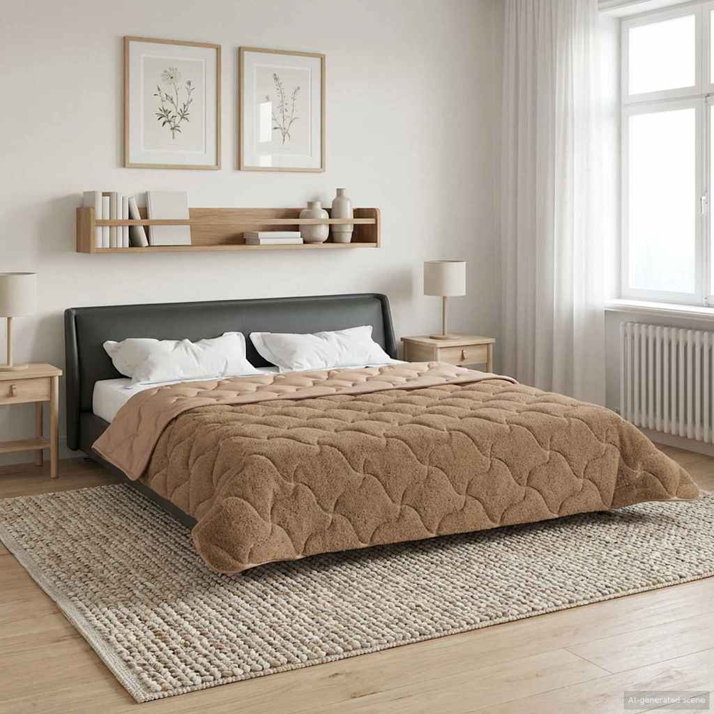 vidaXL Vol jaar dekbed Taupe 140 x 220 cm Microfiber en Teddy fleece