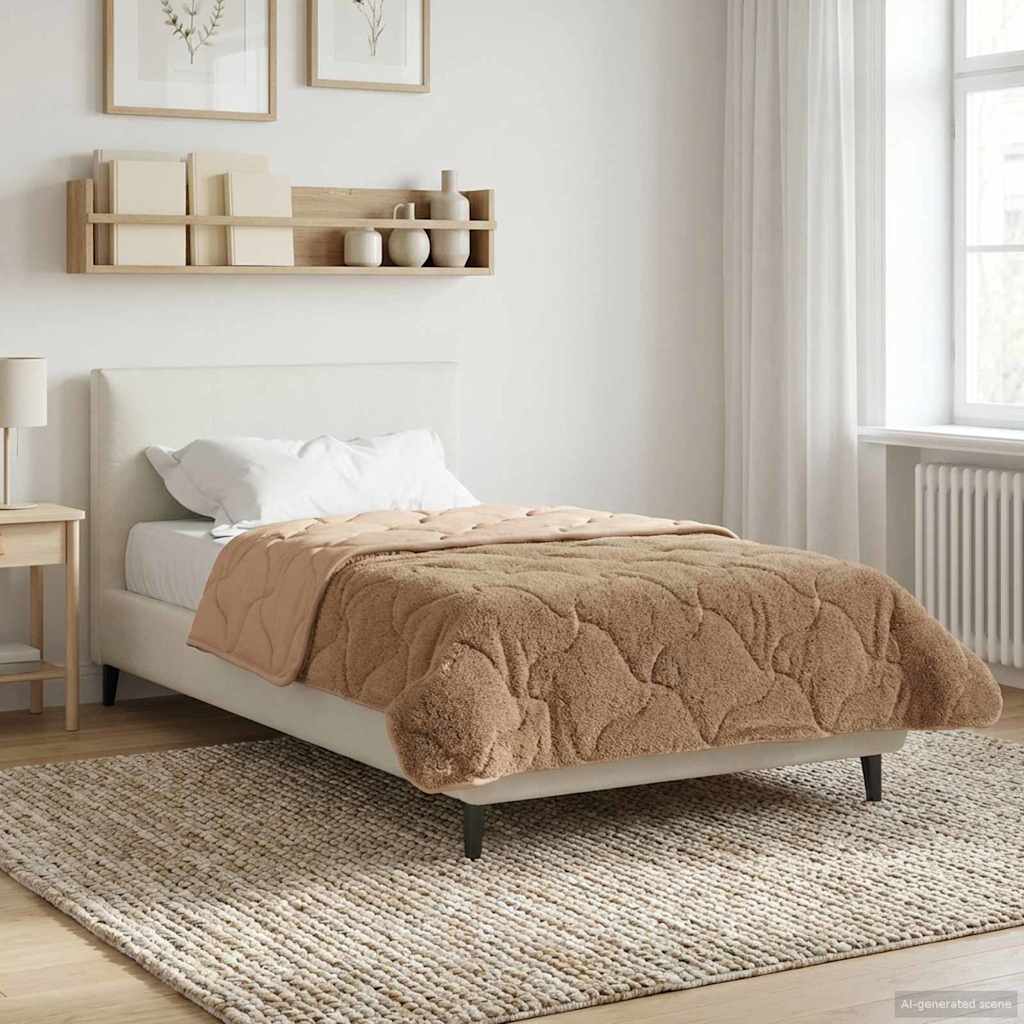 vidaXL Vol jaar dekbed Taupe 140 x 220 cm Microfiber en Teddy fleece