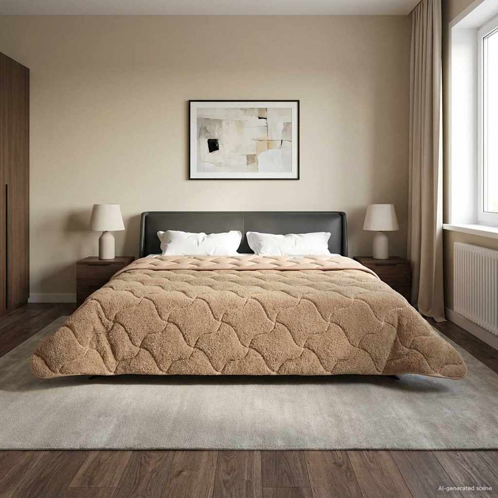 vidaXL Vol jaar dekbed Taupe 140 x 220 cm Microfiber en Teddy fleece