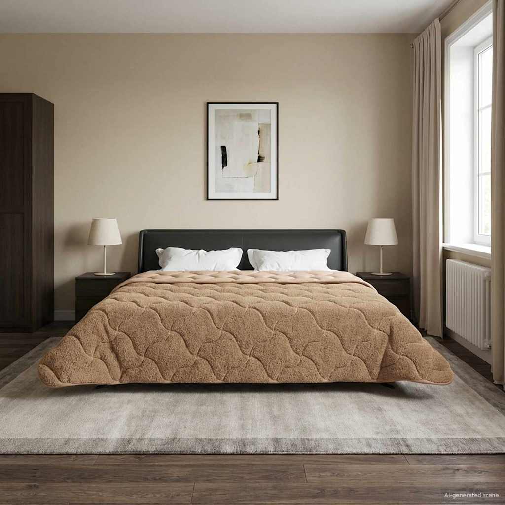 vidaXL Vol jaar dekbed Taupe 140 x 220 cm Microfiber en Teddy fleece