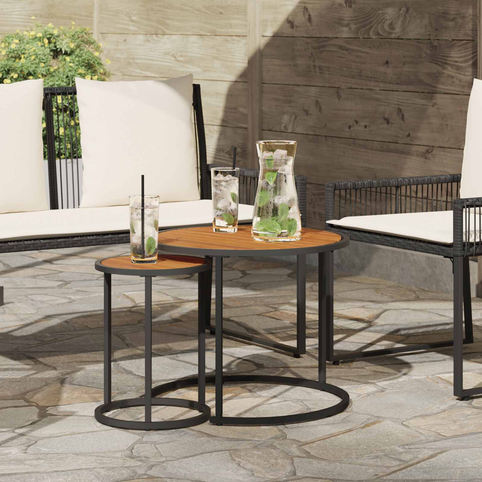vidaXL Koffietafel Set 2 pcs Naturel en Zwart Massief Acaciahout