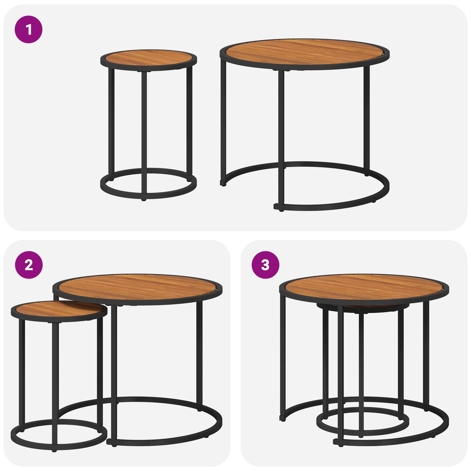 vidaXL Koffietafel Set 2 pcs Naturel en Zwart Massief Acaciahout