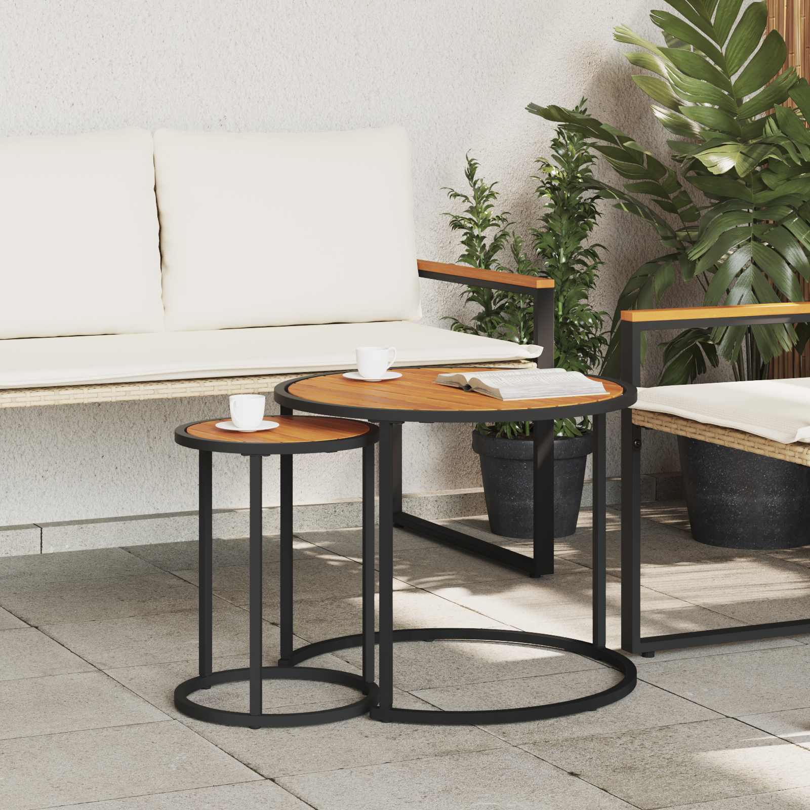 vidaXL Koffietafel Set 2 pcs Naturel en Zwart Massief Acaciahout