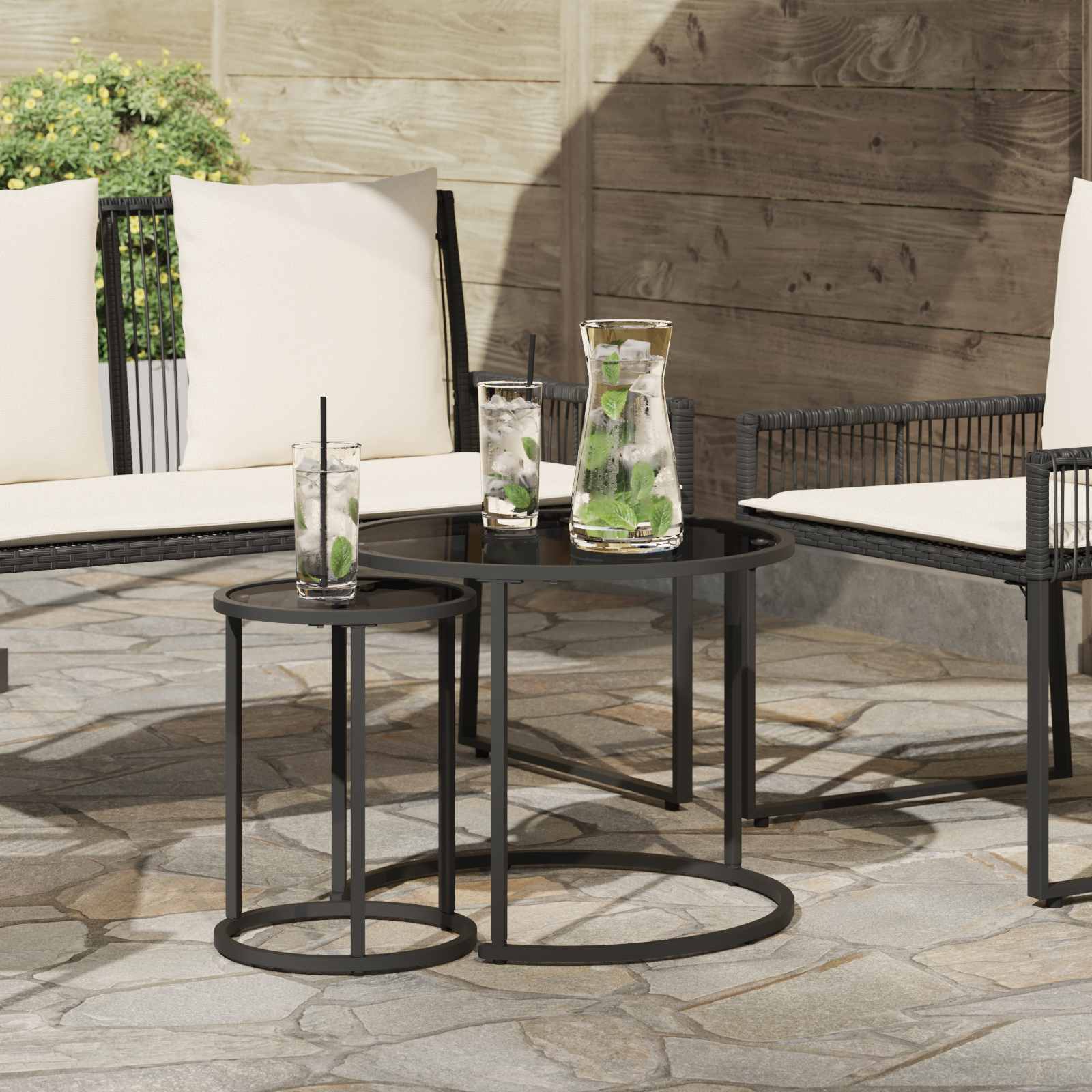 vidaXL Koffietafel Set 2 pcs Naturel en Zwart Massief Acaciahout