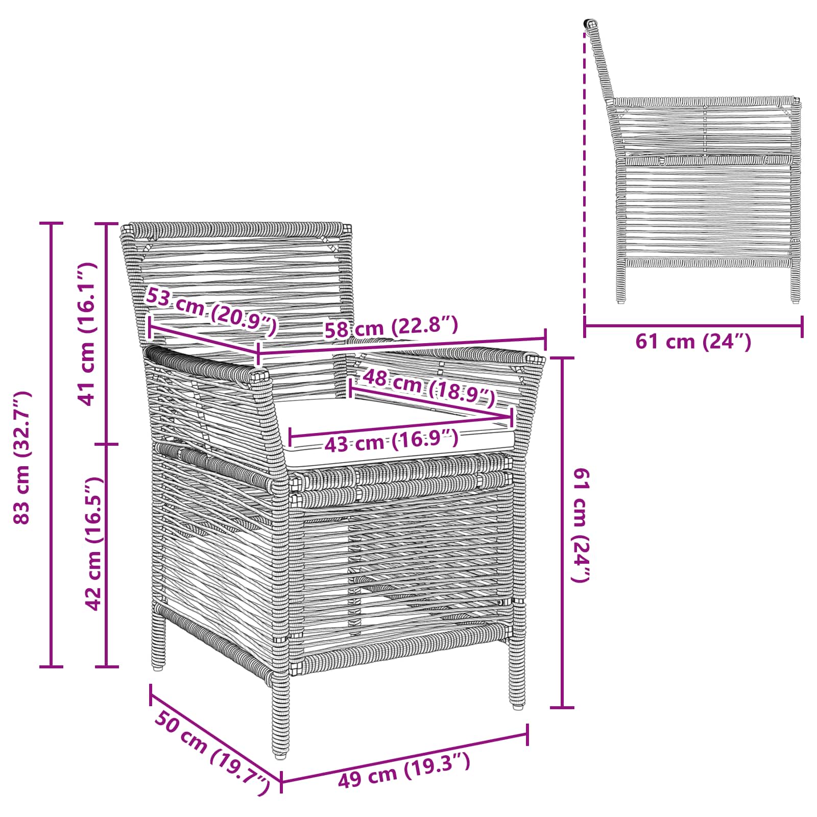vidaXL Buitenstoel met kussen 4 pcs Grijs en Donkergrijs poly rattan