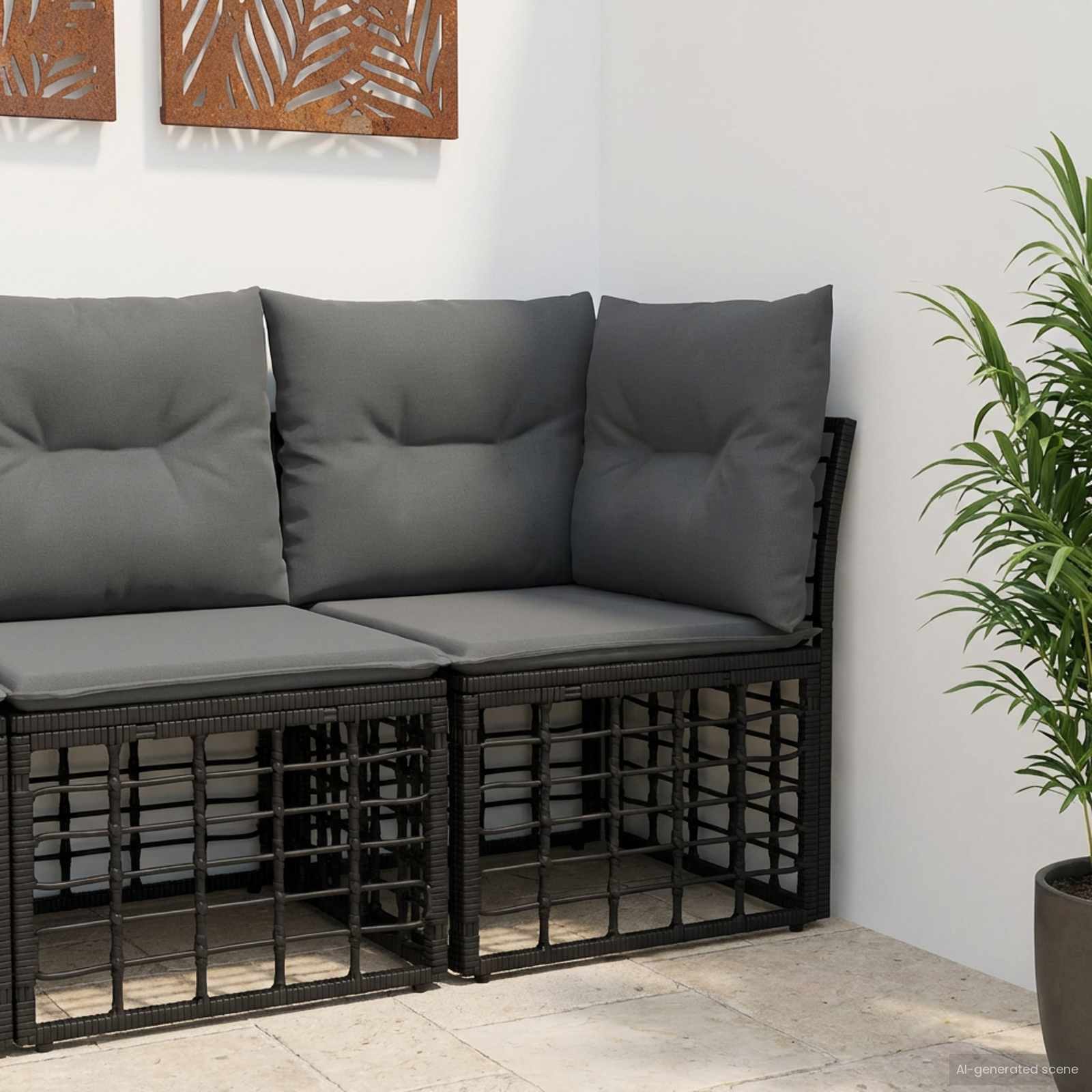 vidaXL Modulaire Outdoor Hoek Sofa Eenheid Zwart poly rattan