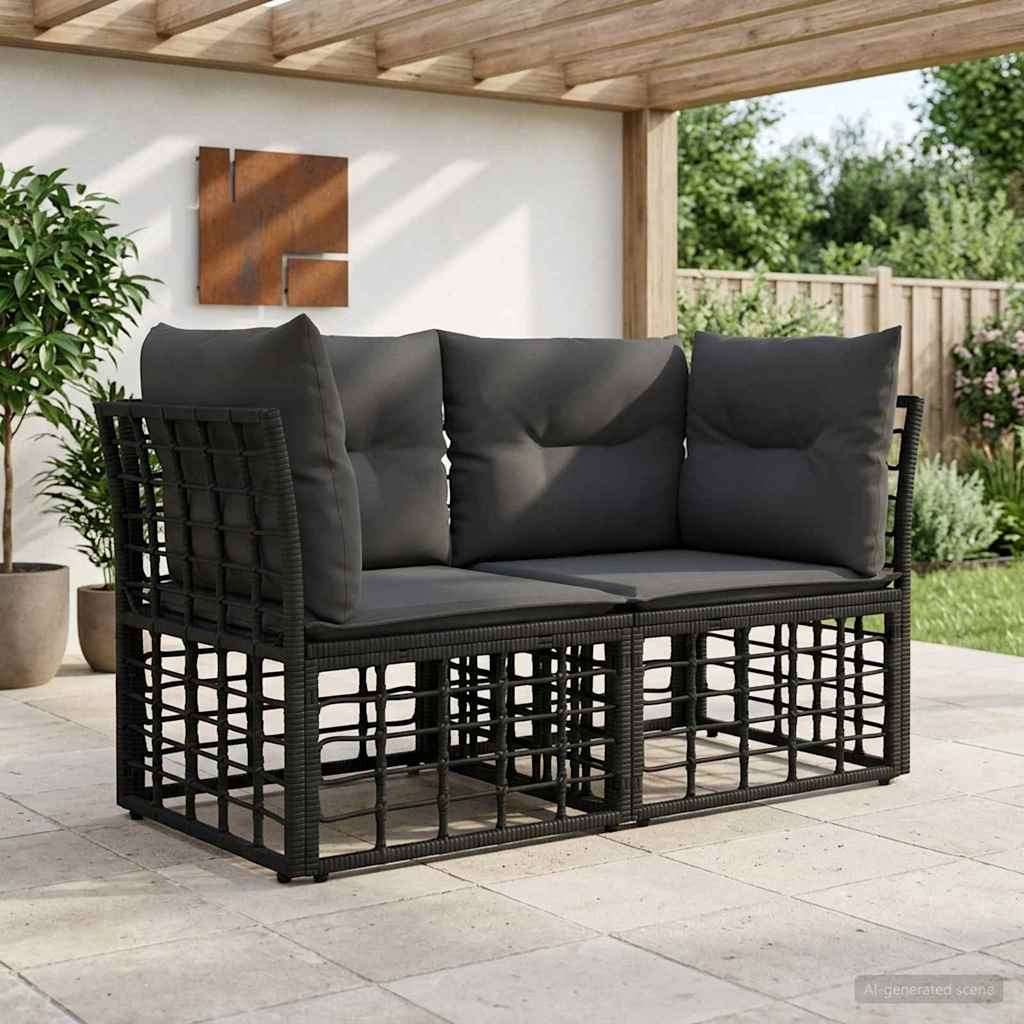 vidaXL Buiten loveseat 2 pcs Zwart en Donkergrijs poly rattan