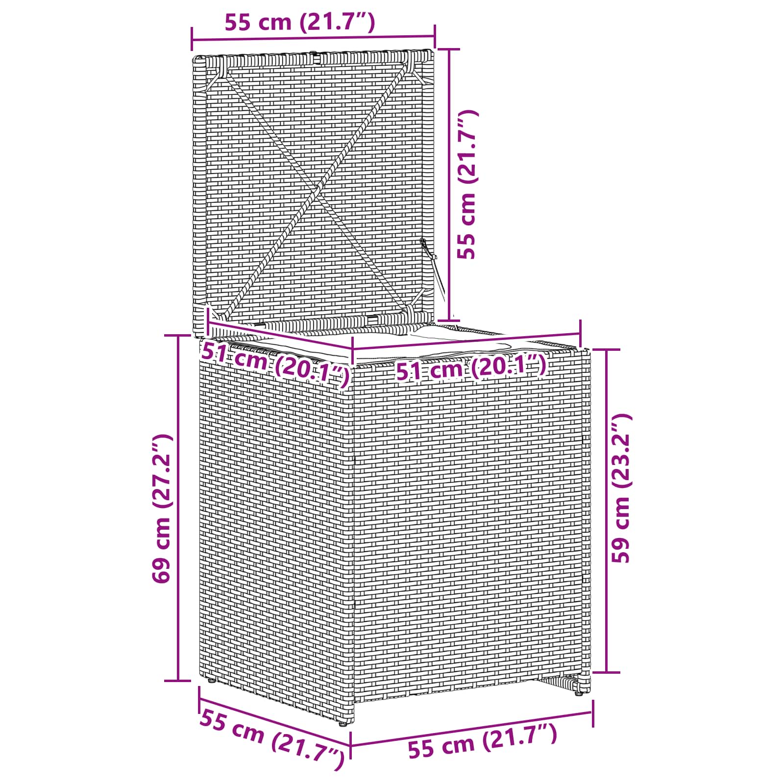 vidaXL Kussenbox 55 x 55 x 69 cm staal