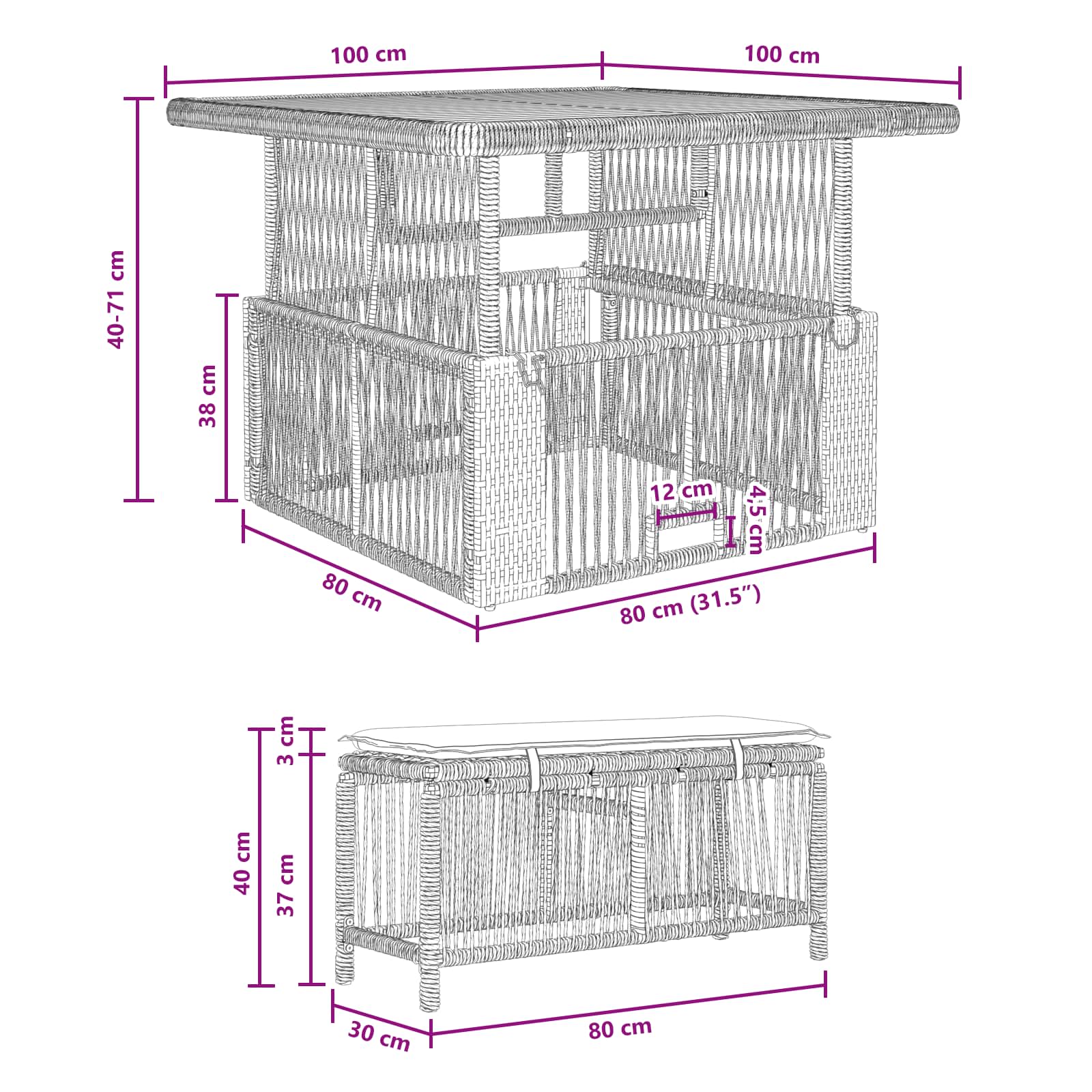 vidaXL Tuin eettafelset 3 pcs Grijs en Donkergrijs poly rattan