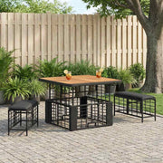 vidaXL Tuin eettafelset 3 pcs Zwart en Grijs Poly Riet en Acaciahout
