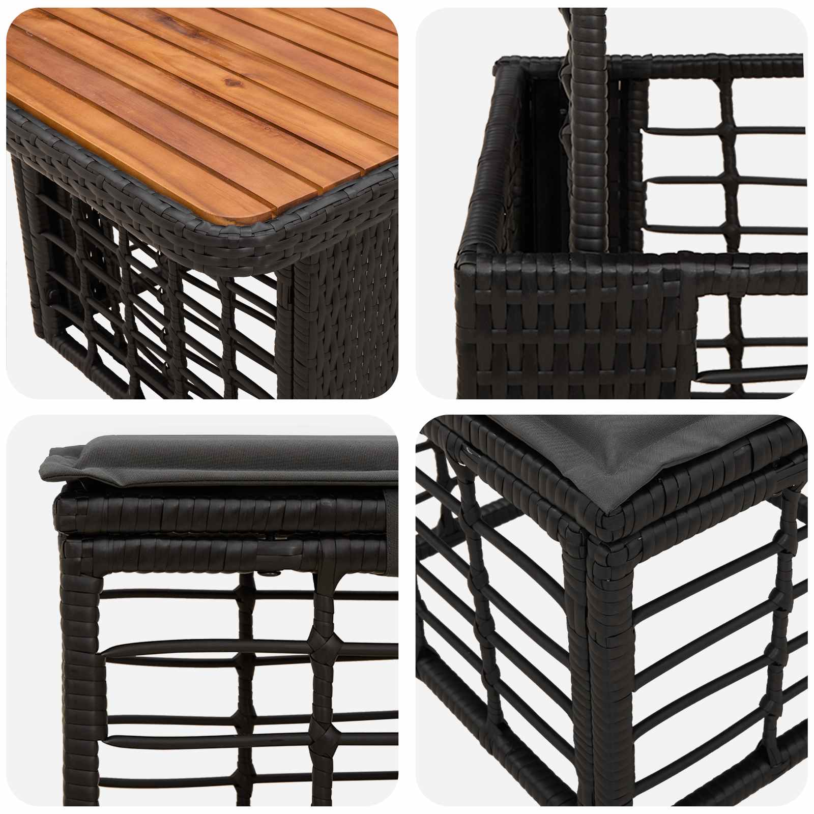 vidaXL Tuin eettafelset 3 pcs Zwart en Grijs Poly Riet en Acaciahout
