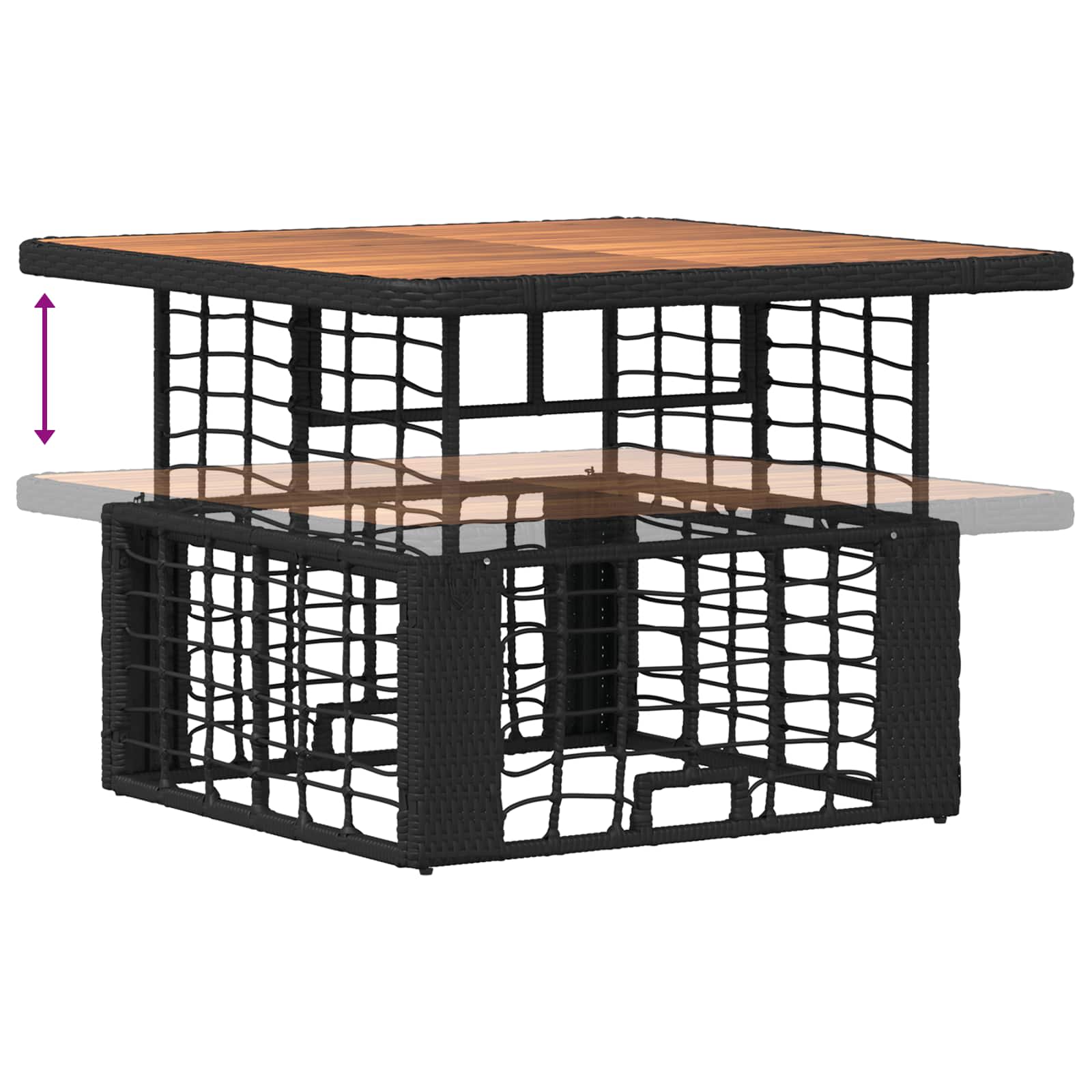 vidaXL Tuin eettafelset 3 pcs Zwart en Grijs Poly Riet en Acaciahout