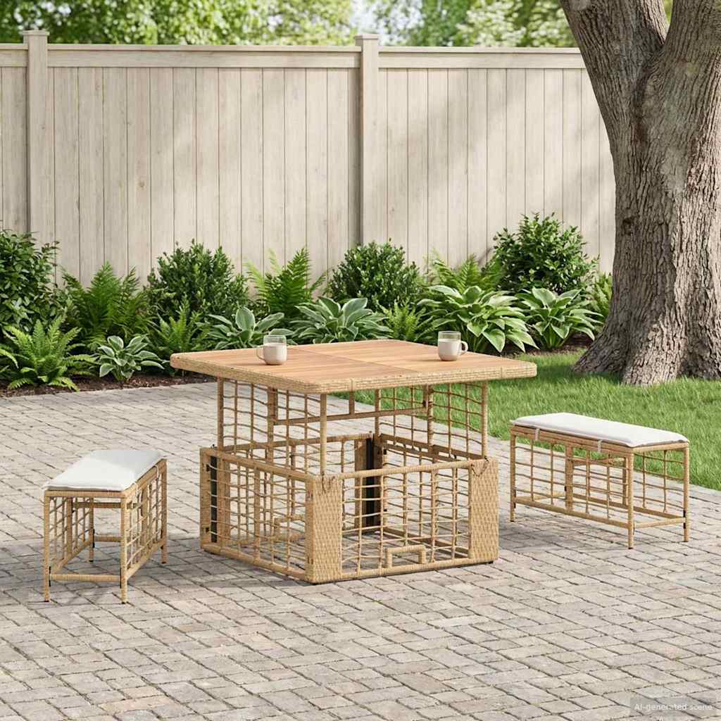 vidaXL Tuin eettafelset 3 pcs Zwart en Grijs Poly Riet en Acaciahout
