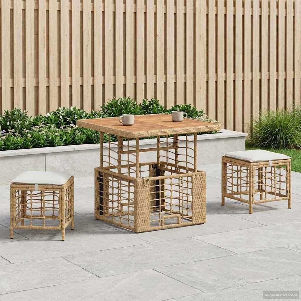 vidaXL Tuin eettafelset 3 pcs Zwart en Grijs Poly Riet en Acaciahout