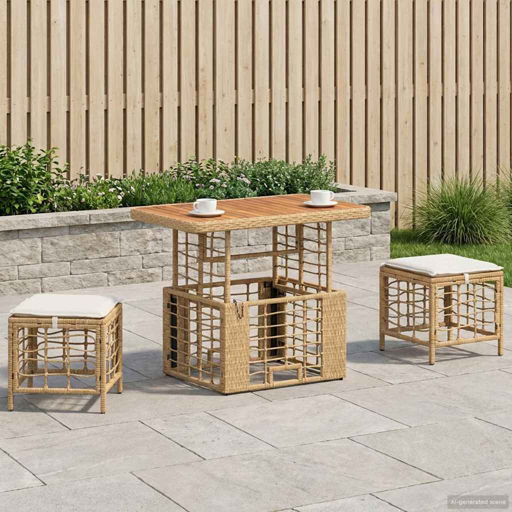 vidaXL Tuin eettafelset 3 pcs Zwart en Grijs Poly Riet en Acaciahout