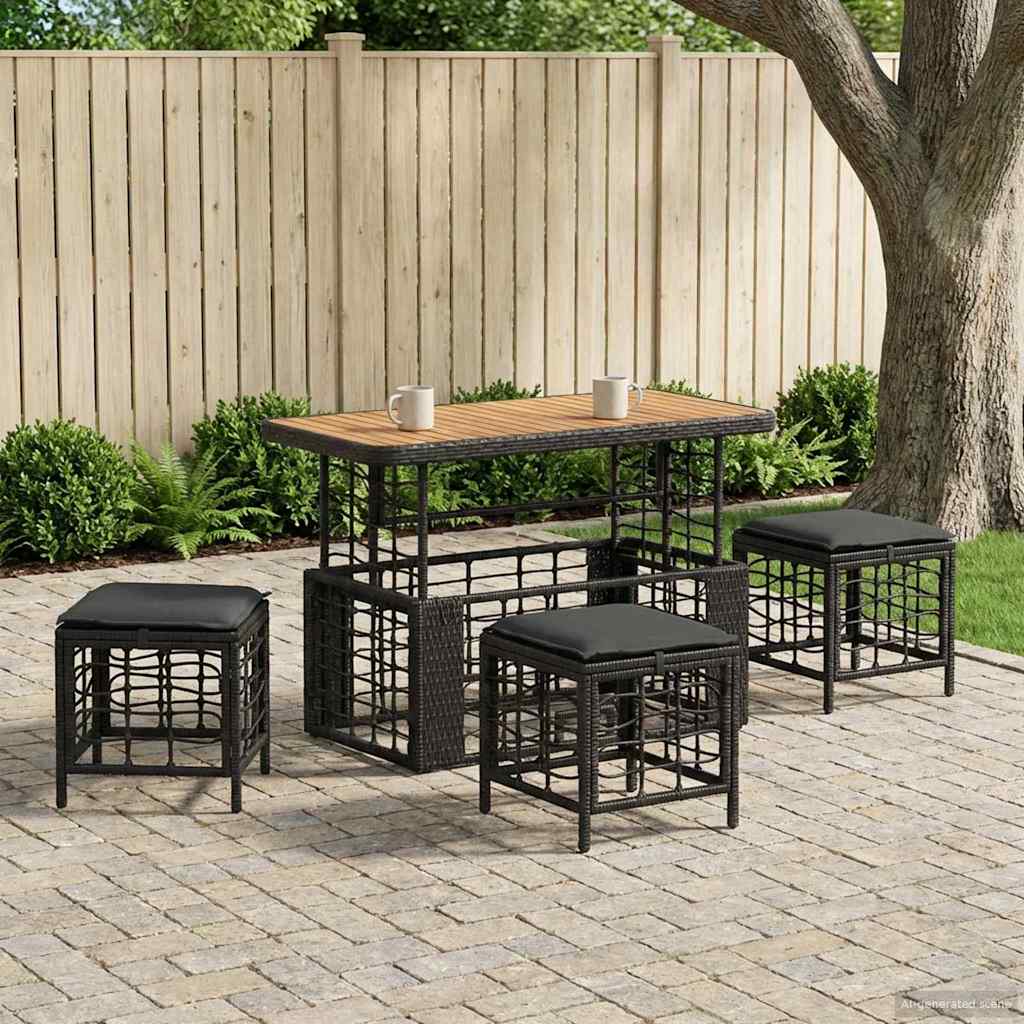 vidaXL Tuin eettafelset 3 pcs Zwart en Grijs Poly Riet en Acaciahout
