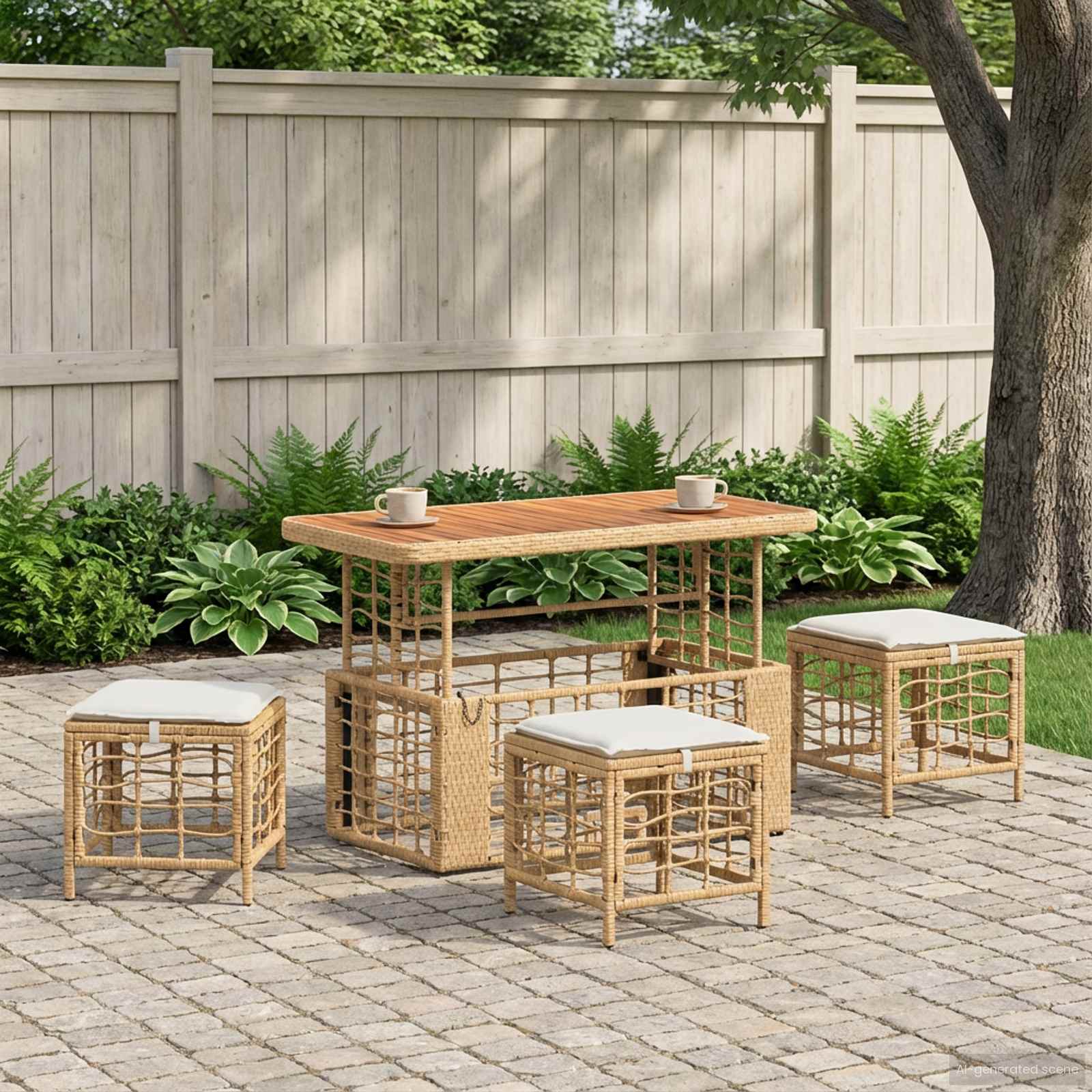 vidaXL Tuin eettafelset 3 pcs Zwart en Grijs Poly Riet en Acaciahout