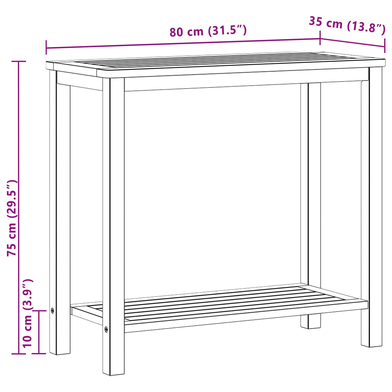 vidaXL Tuinwandtafel 80x35x75 cm massief acaciahout