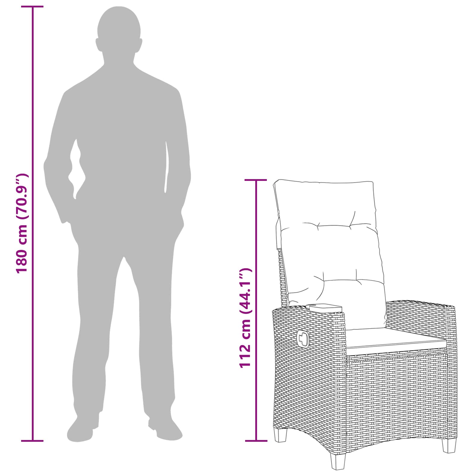 vidaXL Verstelbare stoel met theeplaat Zwart 62 x 64 x 112 cm