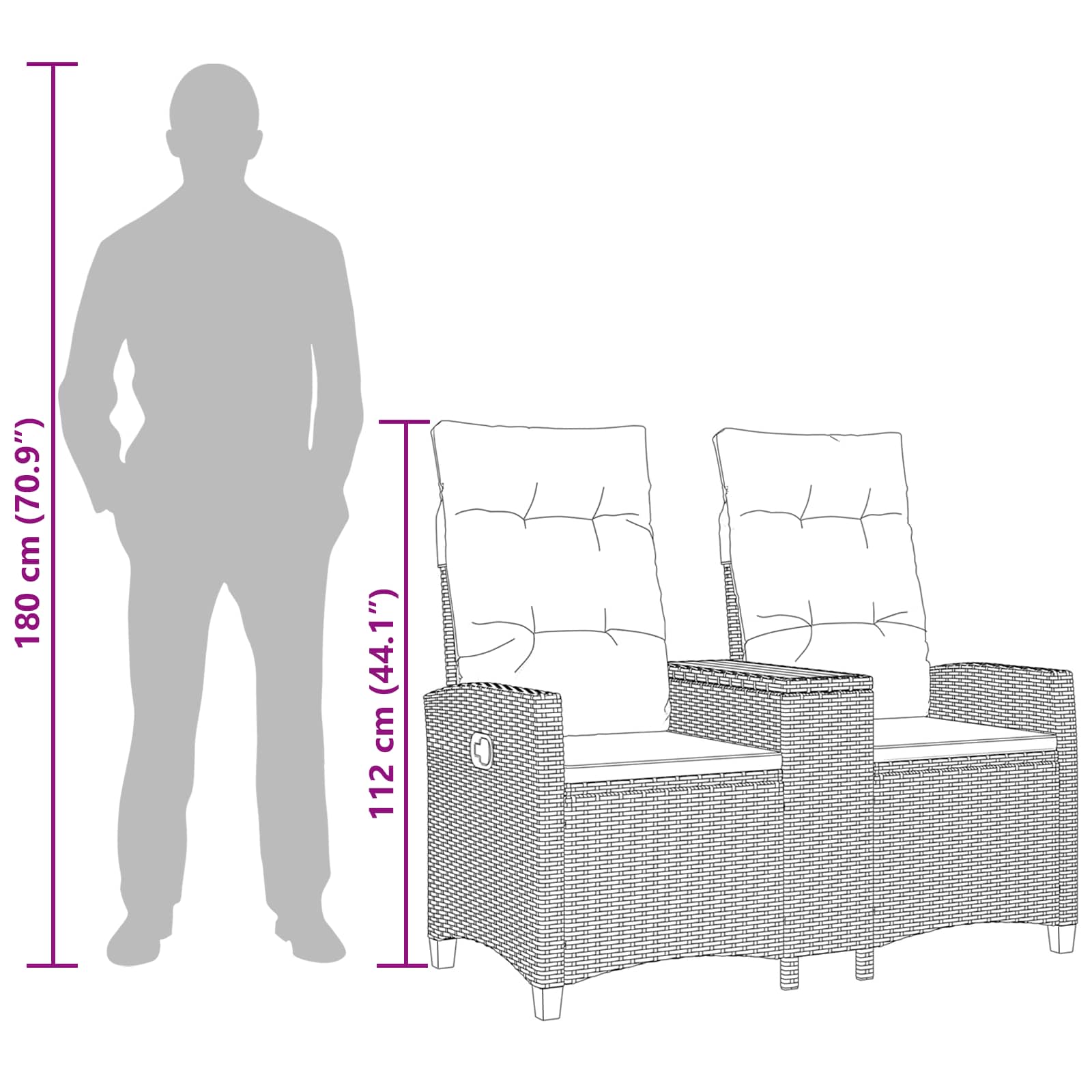 vidaXL Ligbank met tafel Zwart 126 x 65 x 112 cm poly rattan