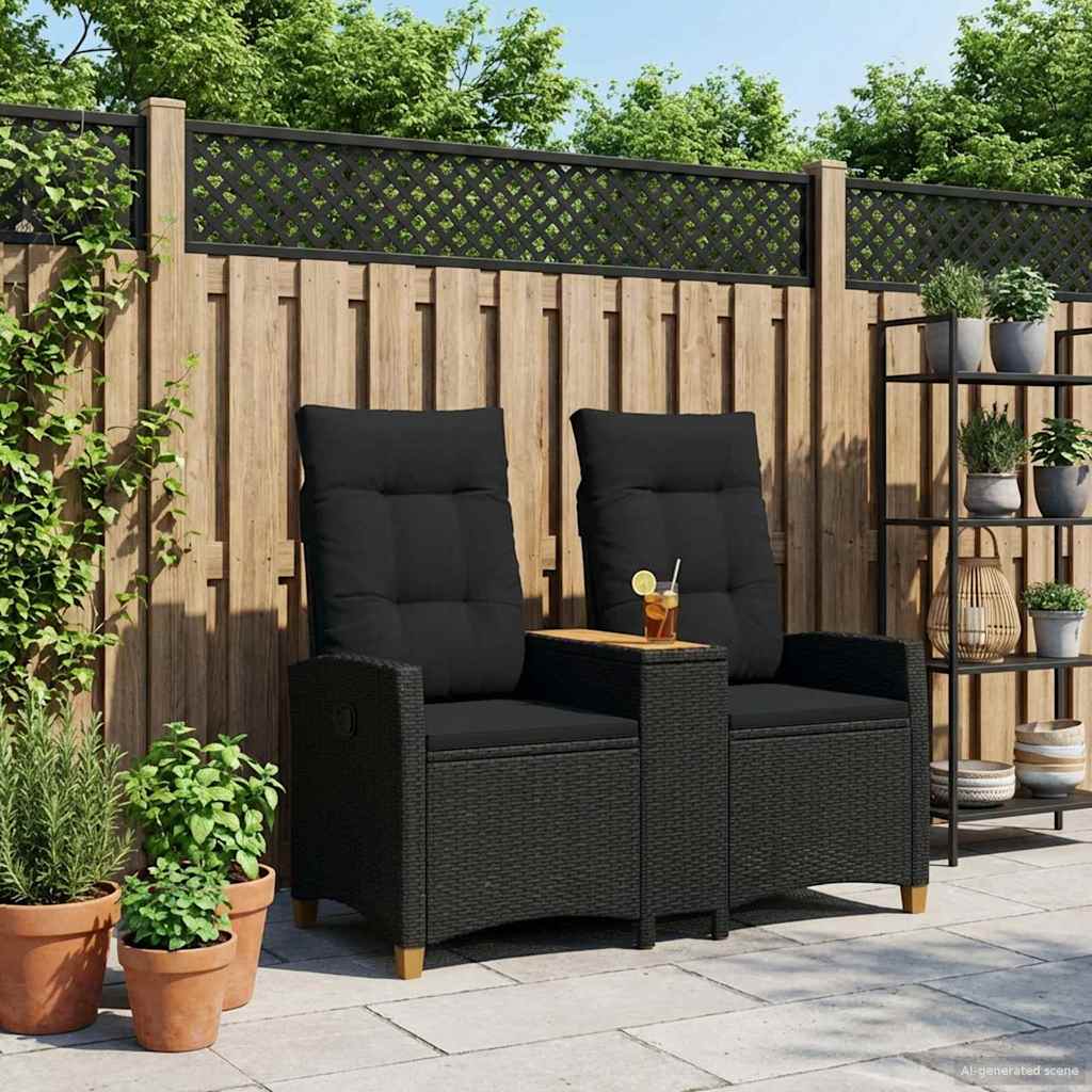 vidaXL Ligbank met tafel Zwart 126 x 65 x 112 cm poly rattan
