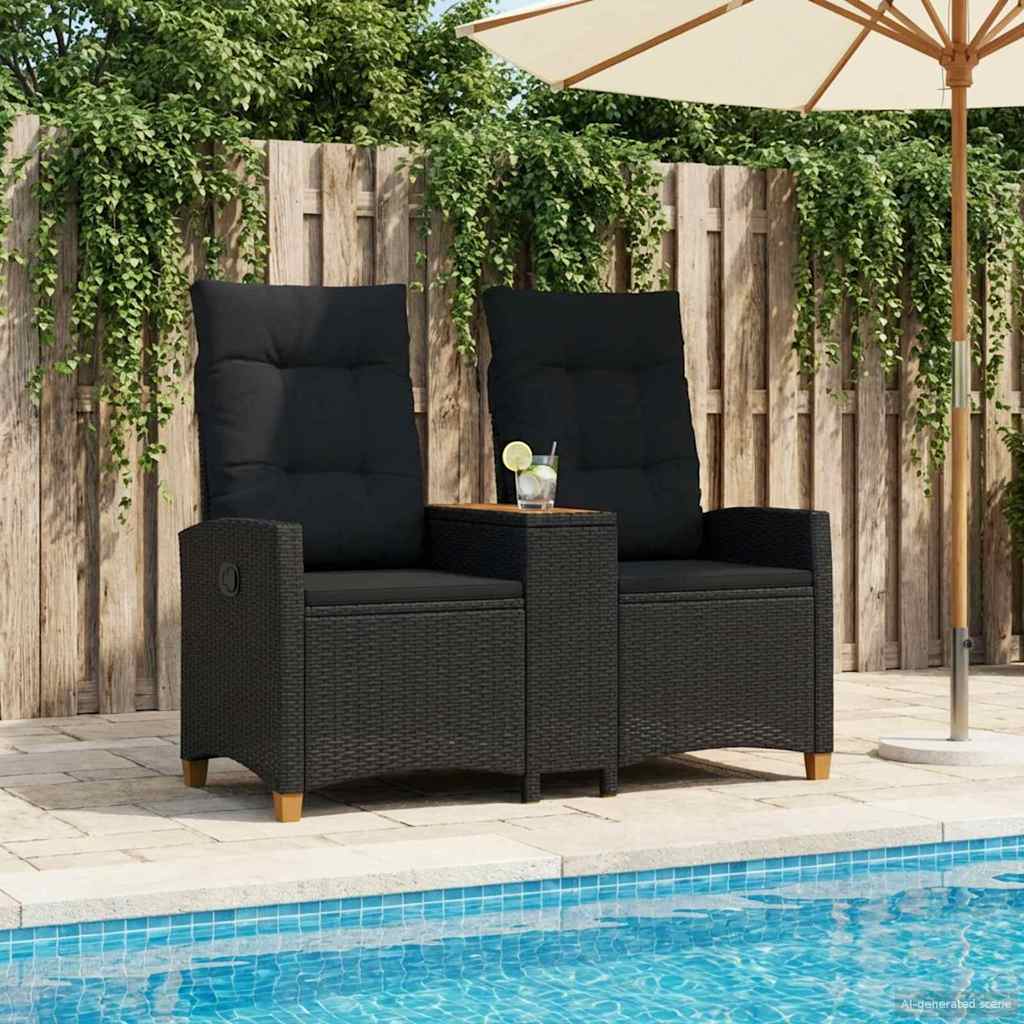 vidaXL Ligbank met tafel Zwart 126 x 65 x 112 cm poly rattan