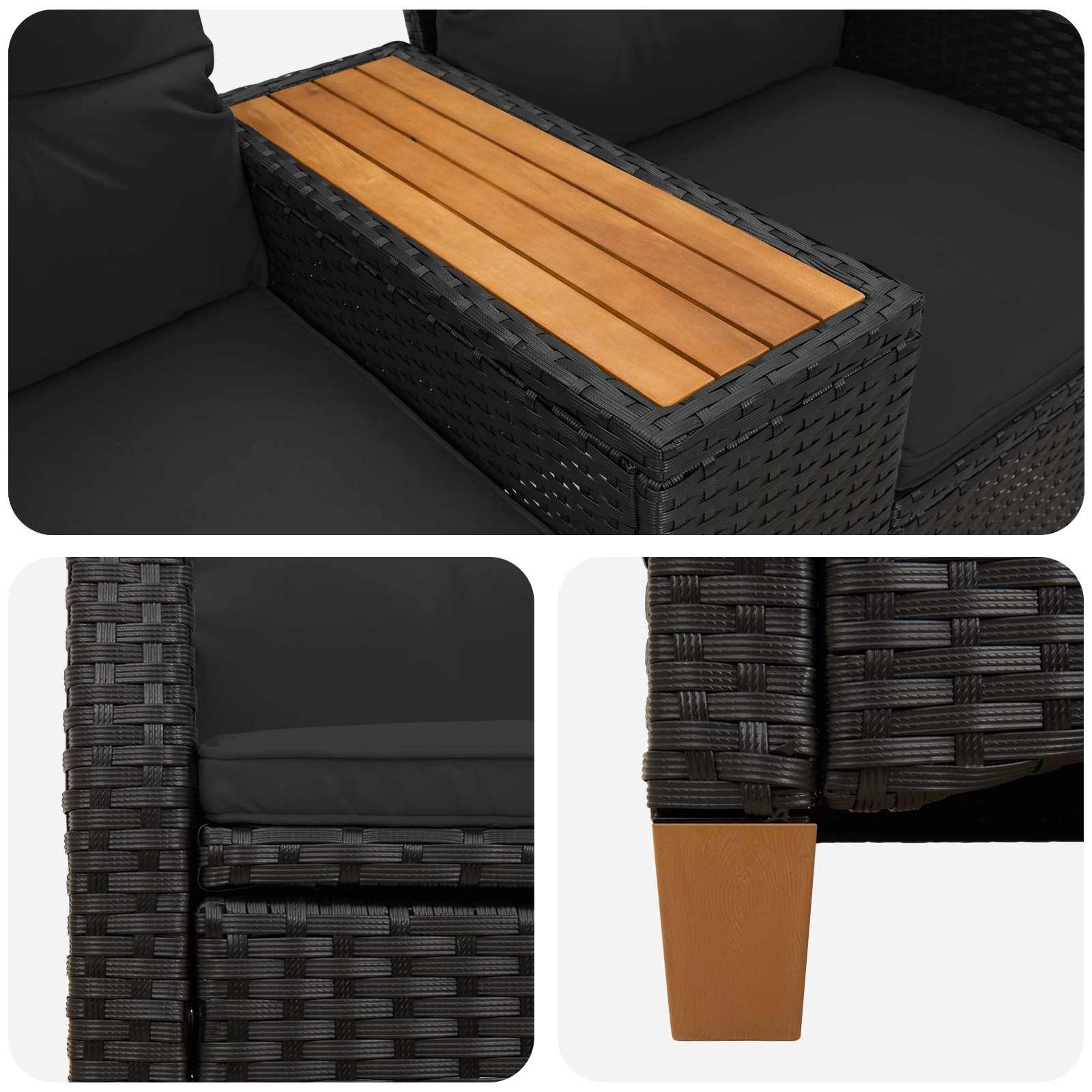 vidaXL Ligbank met tafel Zwart 126 x 65 x 112 cm poly rattan