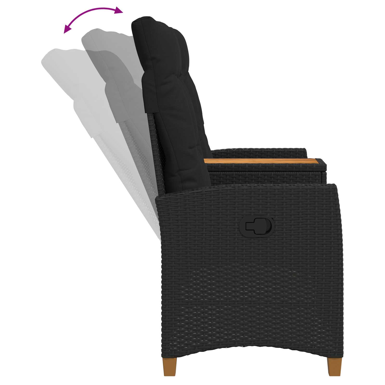 vidaXL Ligbank met tafel Zwart 126 x 65 x 112 cm poly rattan