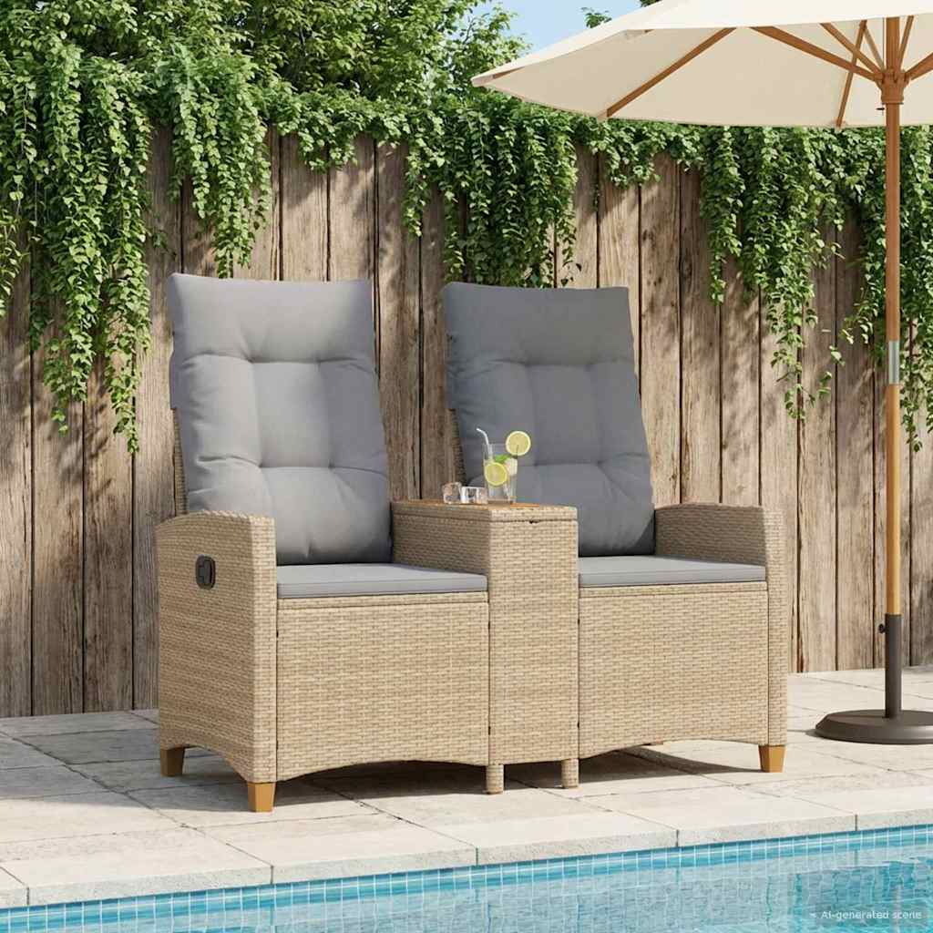 vidaXL Ligbank met tafel Zwart 126 x 65 x 112 cm poly rattan