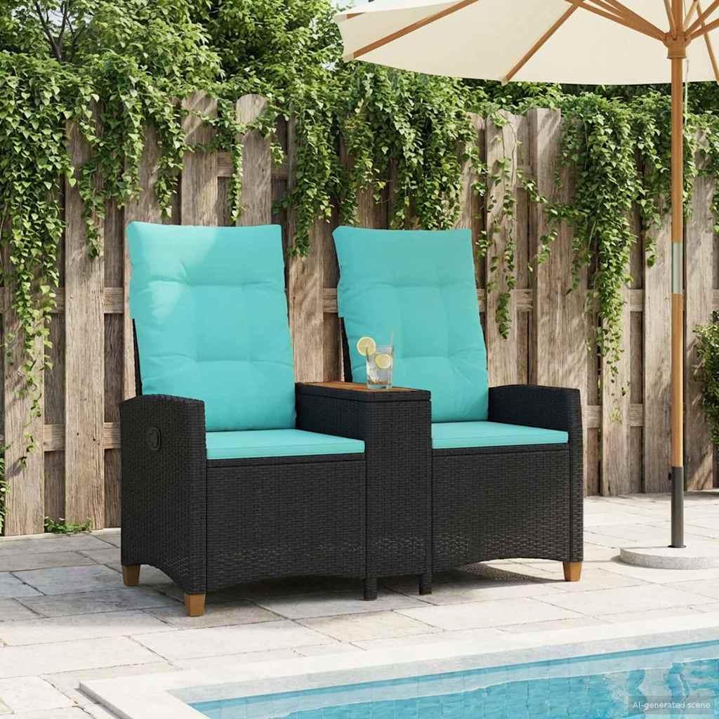 vidaXL Ligbank met tafel Zwart 126 x 65 x 112 cm poly rattan