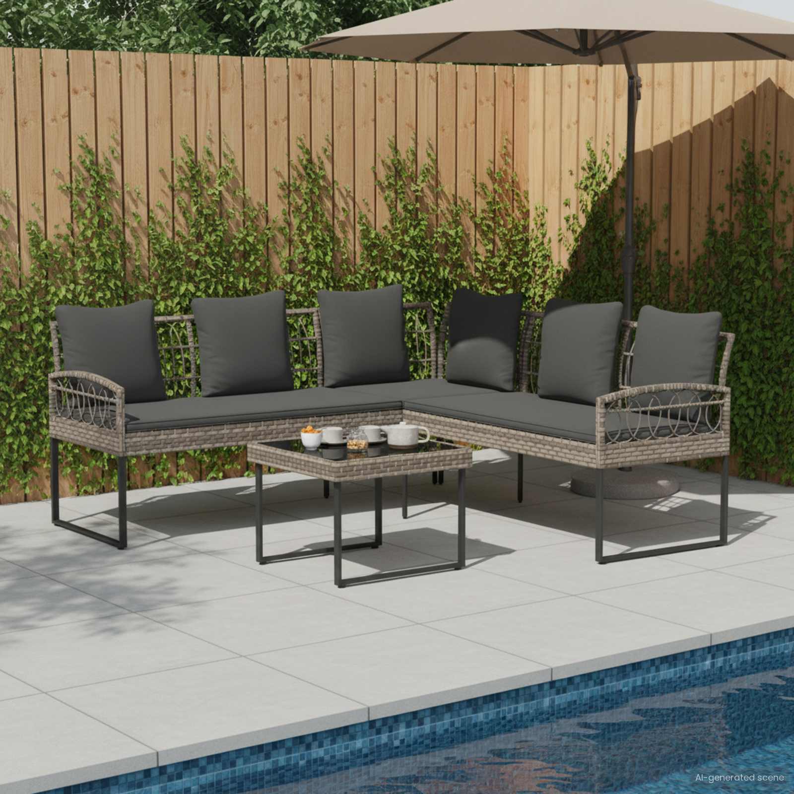 vidaXL Tuinbankenset met kussen 2 pcs Grijs Poly Rattan en Staal