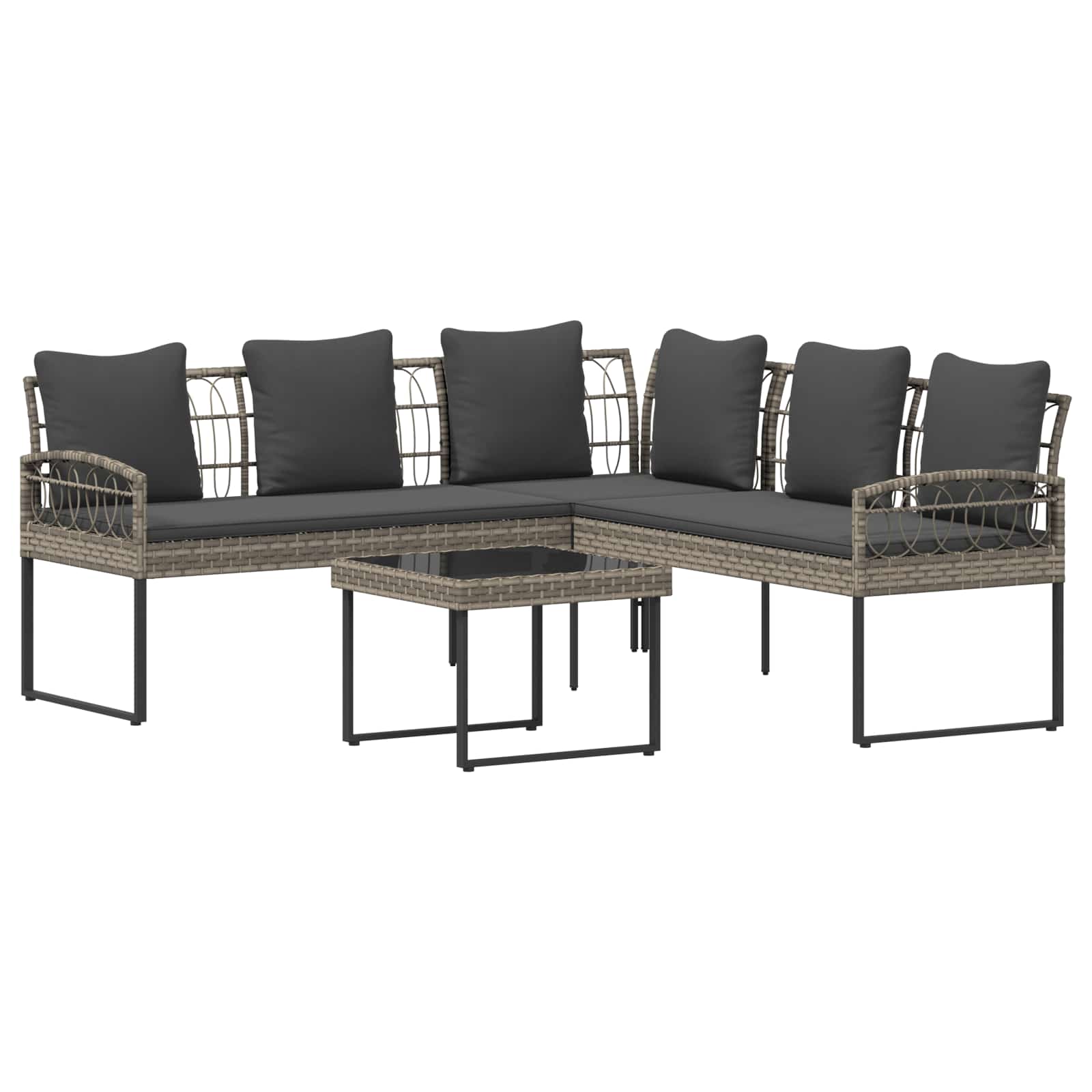 vidaXL Tuinbankenset met kussen 2 pcs Grijs Poly Rattan en Staal