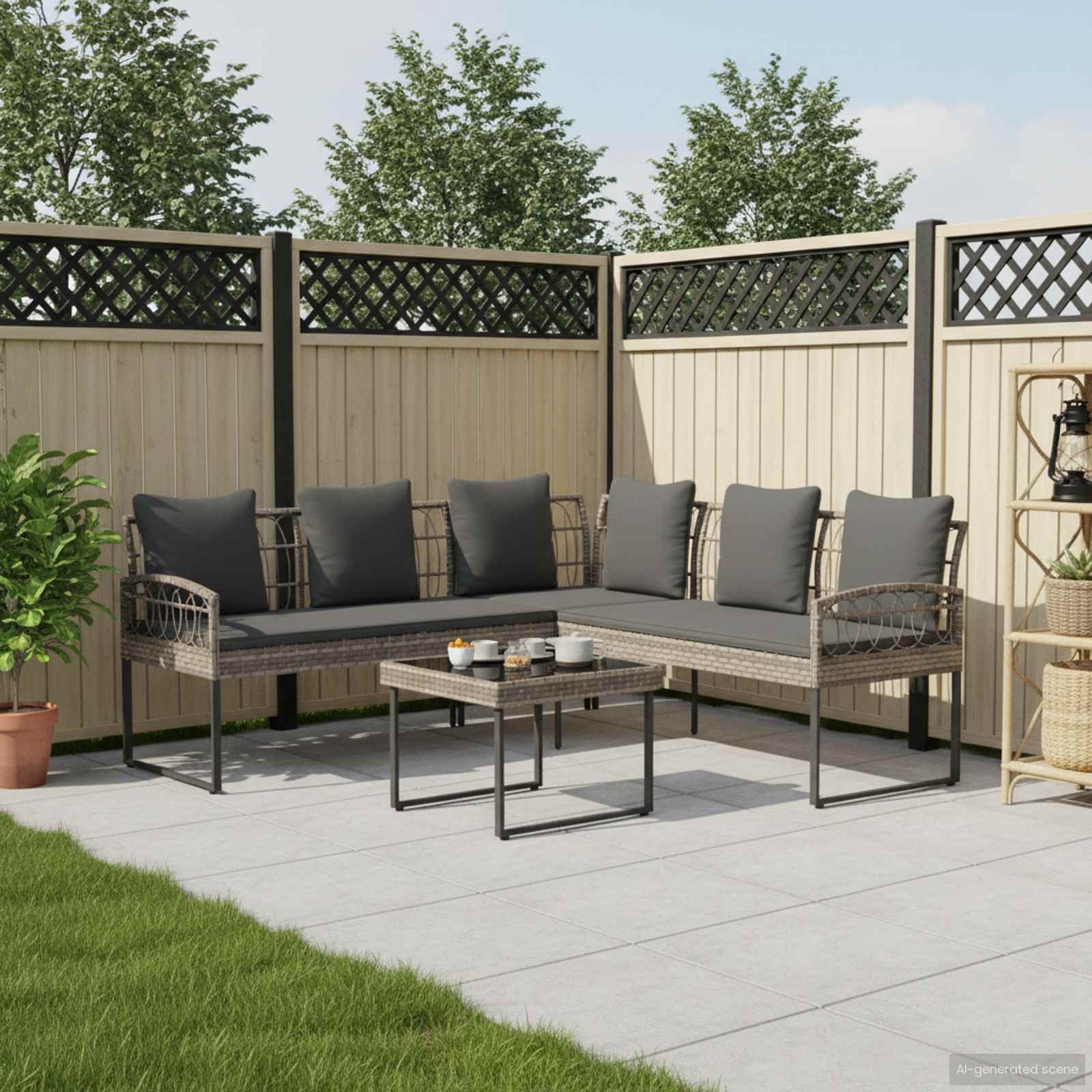 vidaXL Tuinbankenset met kussen 2 pcs Grijs Poly Rattan en Staal