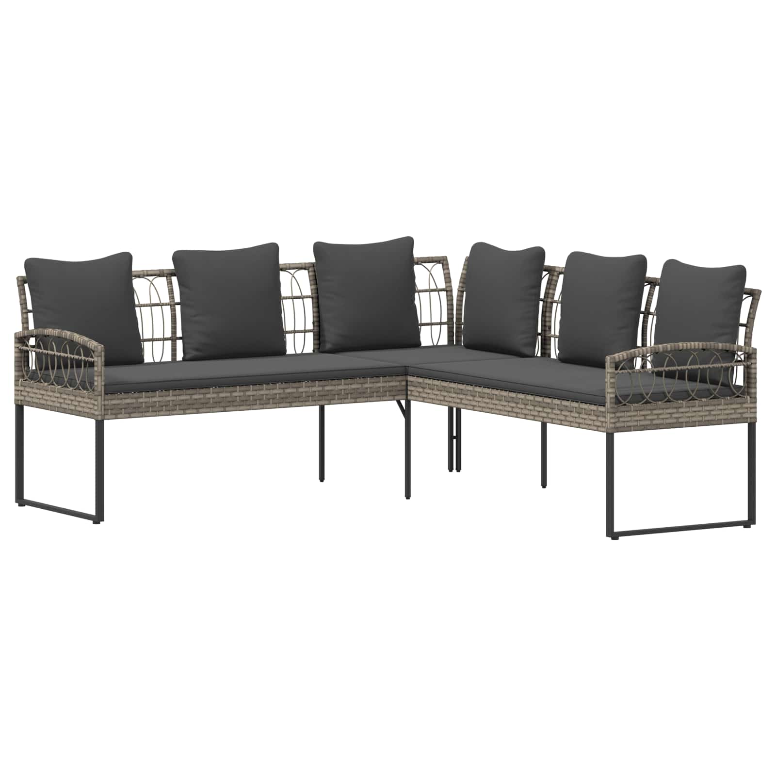 vidaXL Tuinbankenset met kussen 2 pcs Grijs Poly Rattan en Staal