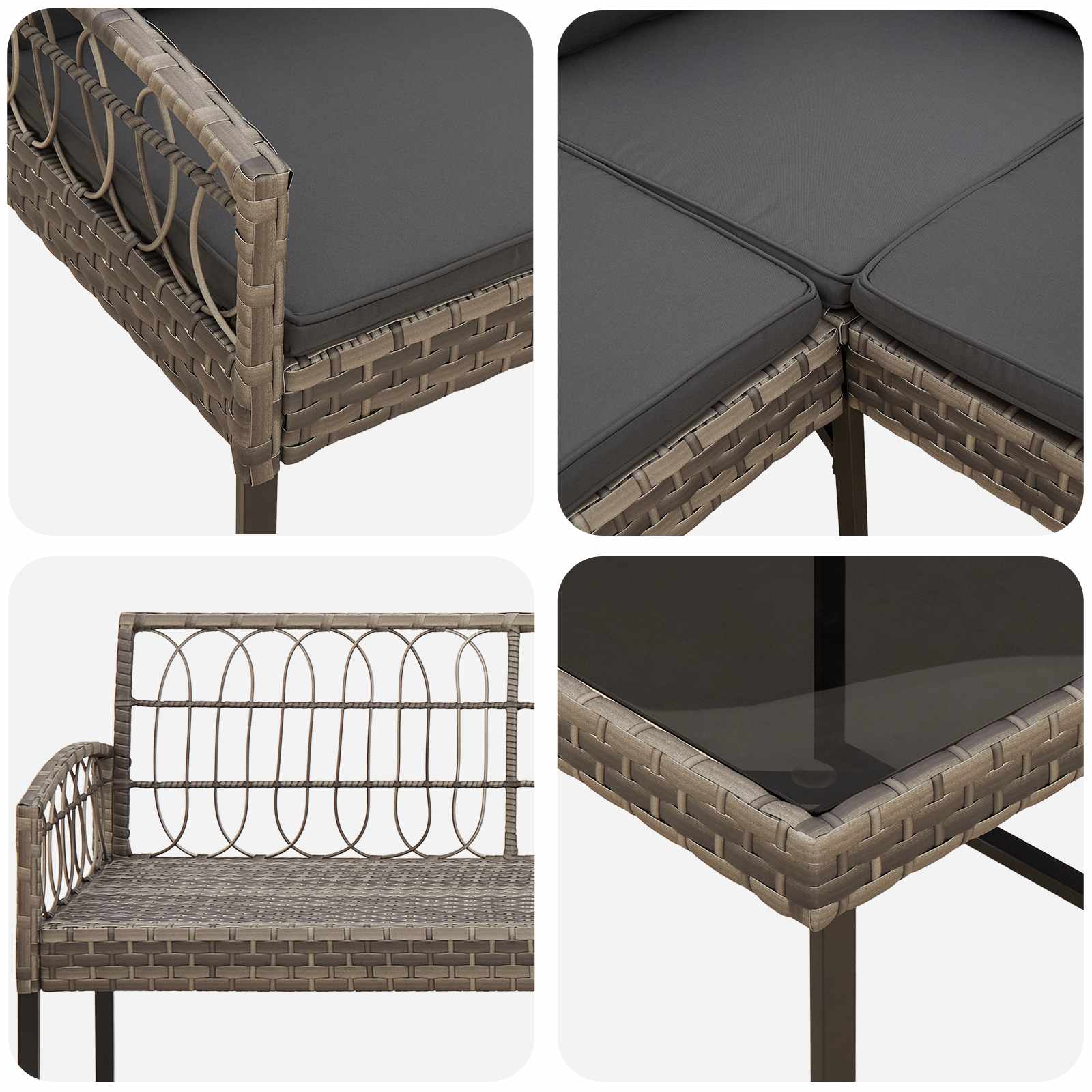 vidaXL Tuinbankenset met kussen 2 pcs Grijs Poly Rattan en Staal