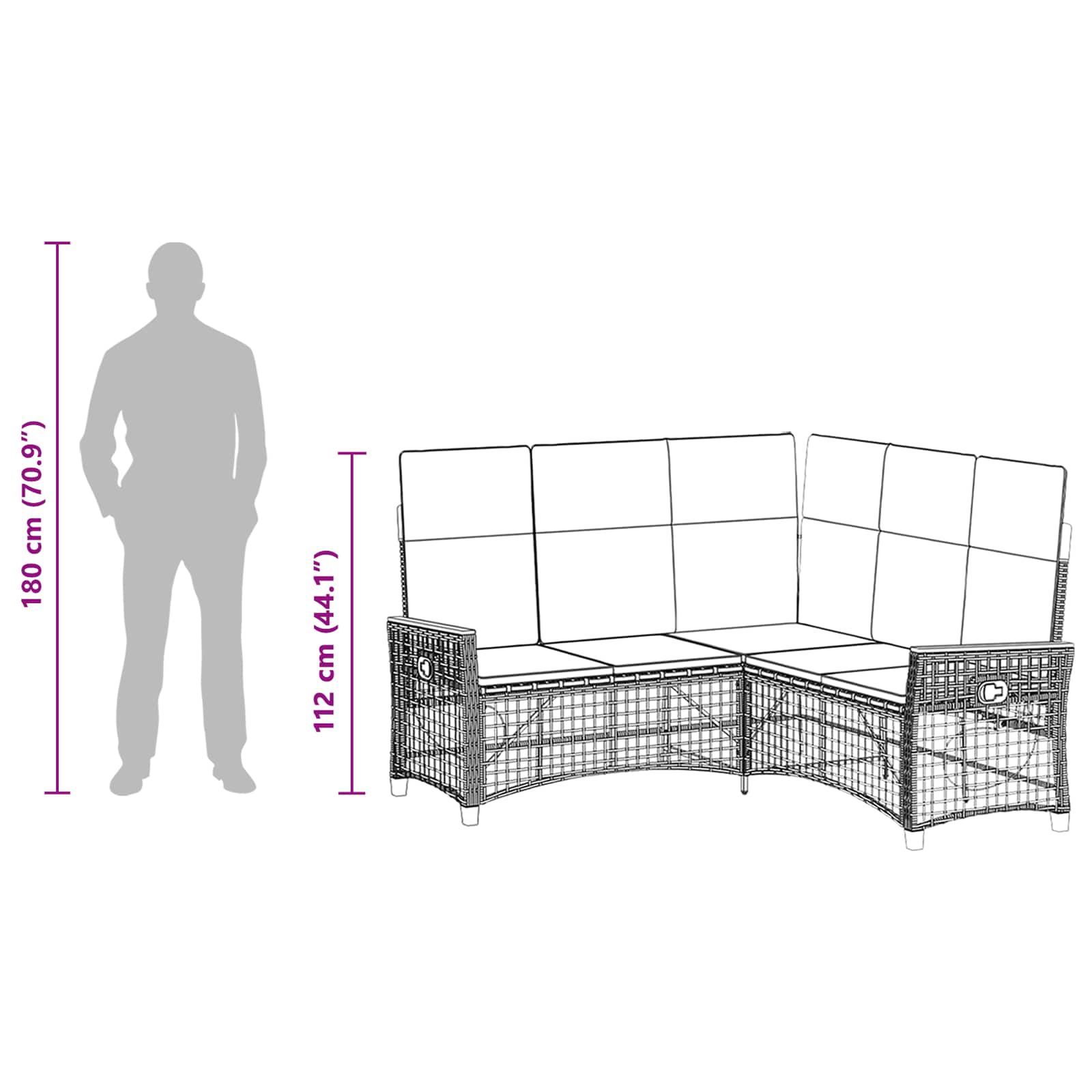 vidaXL Tuin Ligbank Set Zwart 164 x 164 x 112 cm poly rattan
