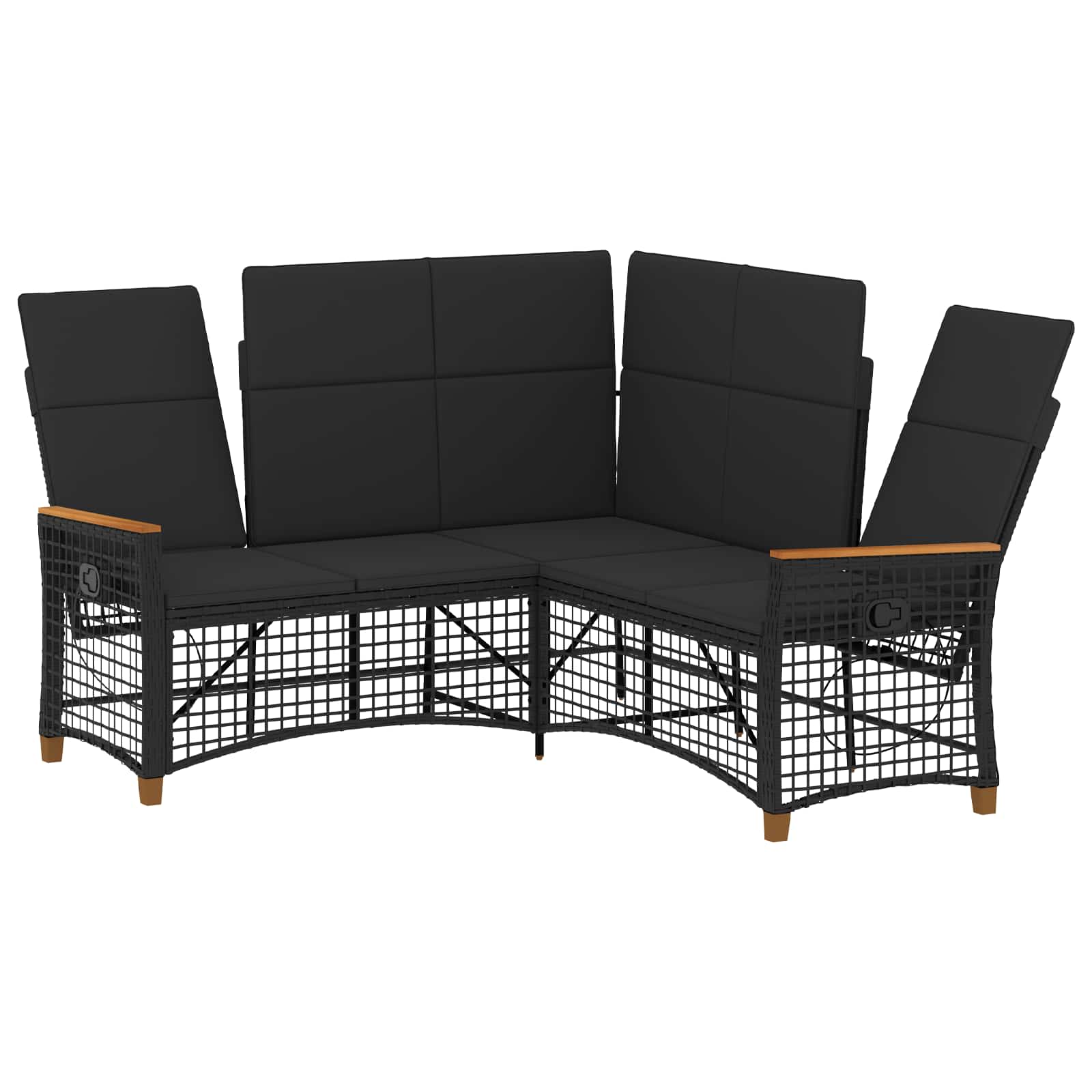 vidaXL Tuin Ligbank Set Zwart 164 x 164 x 112 cm poly rattan