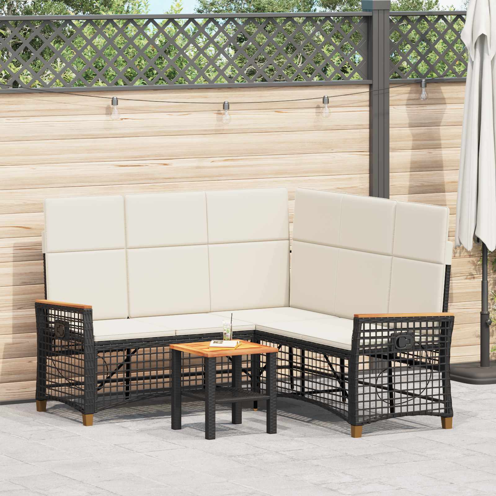 vidaXL Tuin Ligbank Set Zwart 164 x 164 x 112 cm poly rattan