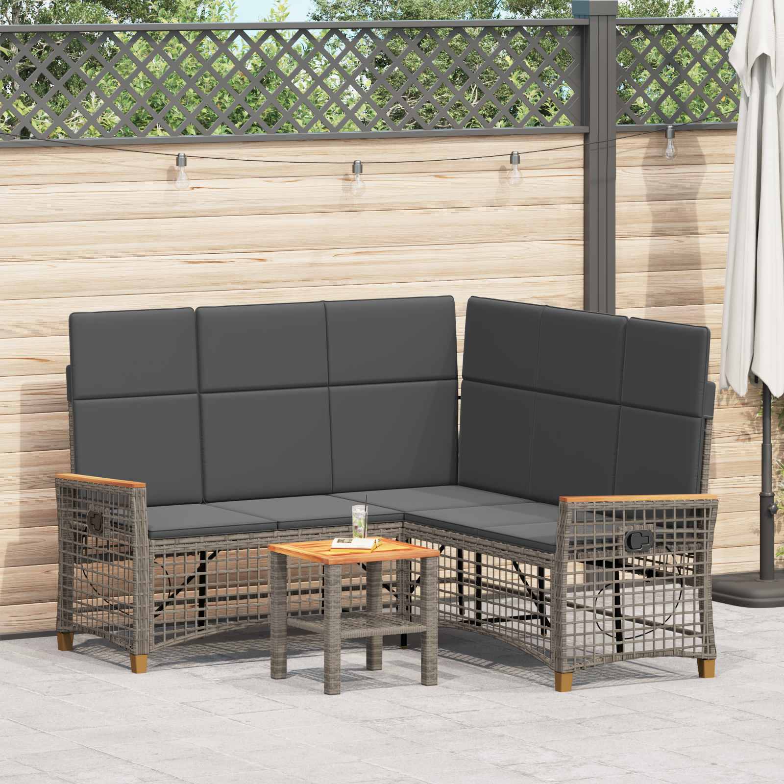 vidaXL Tuin Ligbank Set Zwart 164 x 164 x 112 cm poly rattan