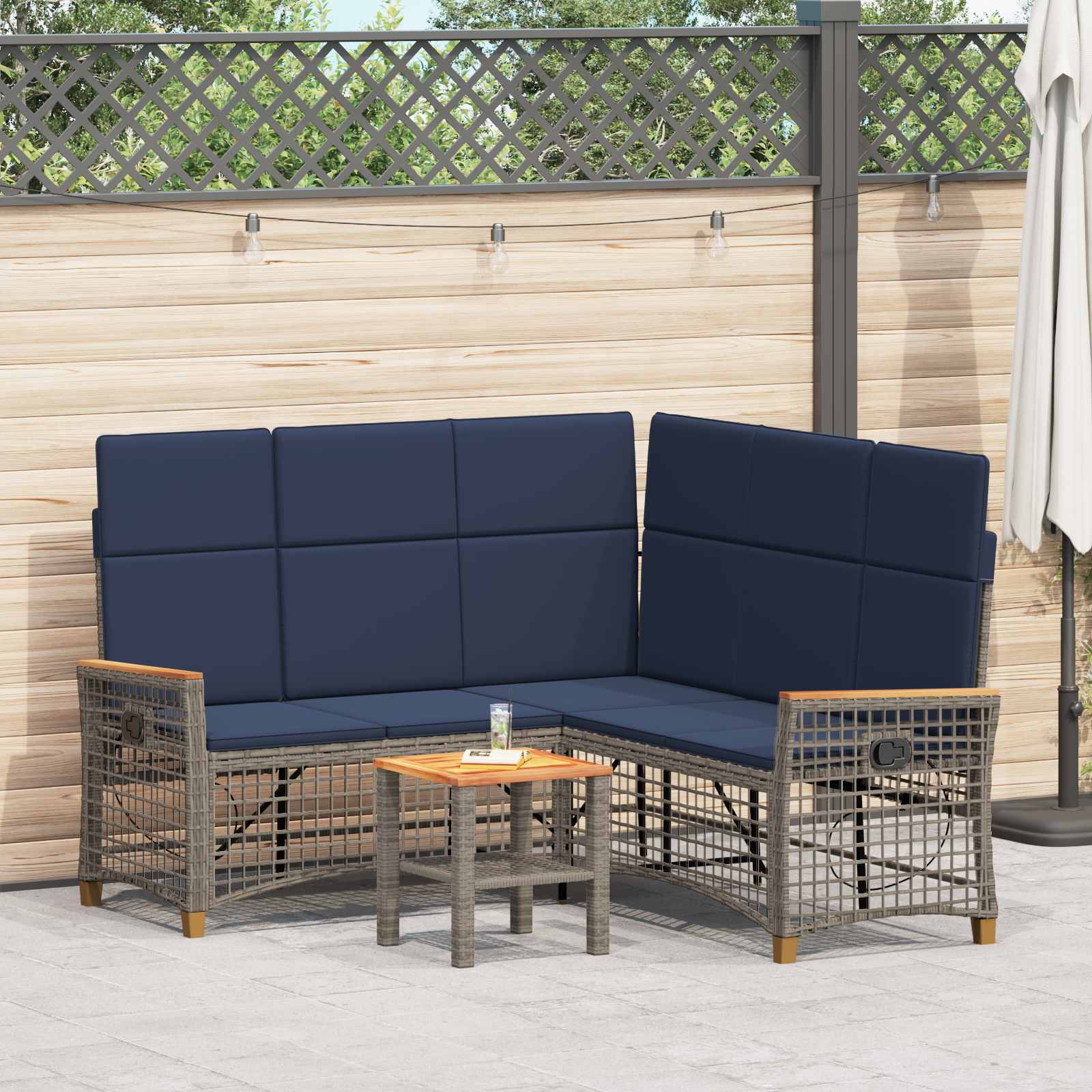 vidaXL Tuin Ligbank Set Zwart 164 x 164 x 112 cm poly rattan