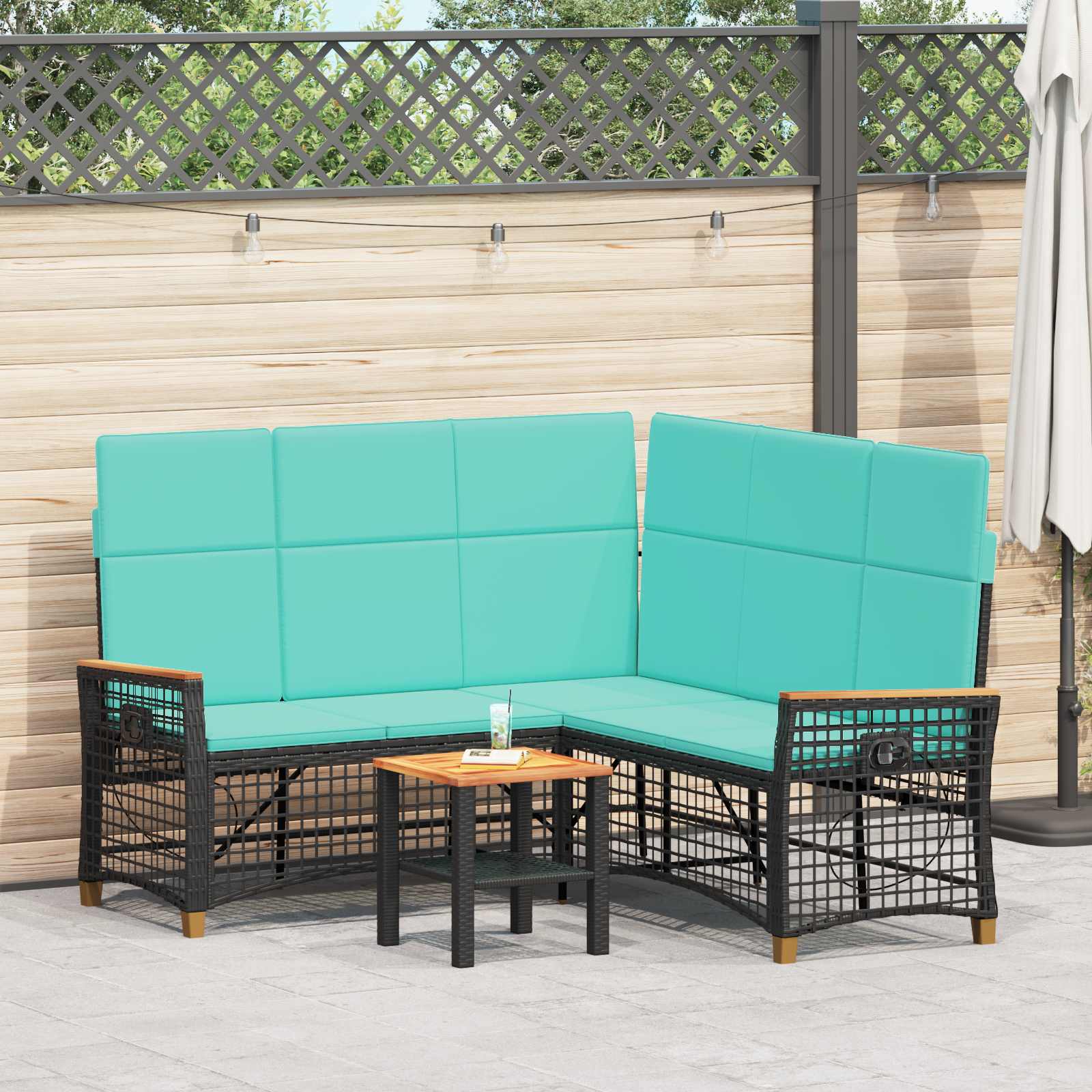 vidaXL Tuin Ligbank Set Zwart 164 x 164 x 112 cm poly rattan