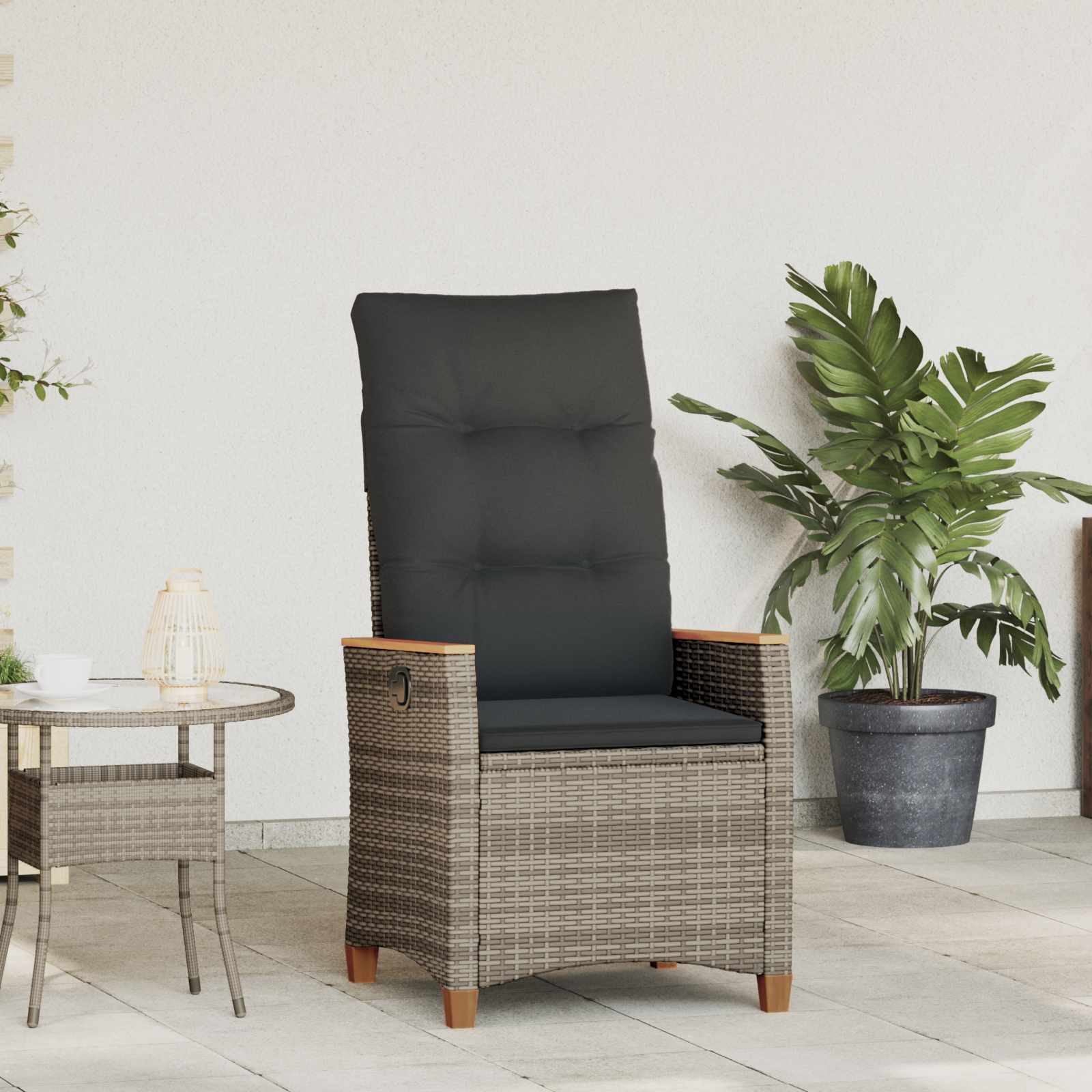 vidaXL Verstelbare tuinstoel Zwart en Crème 64 x 57,5 x 112 cm